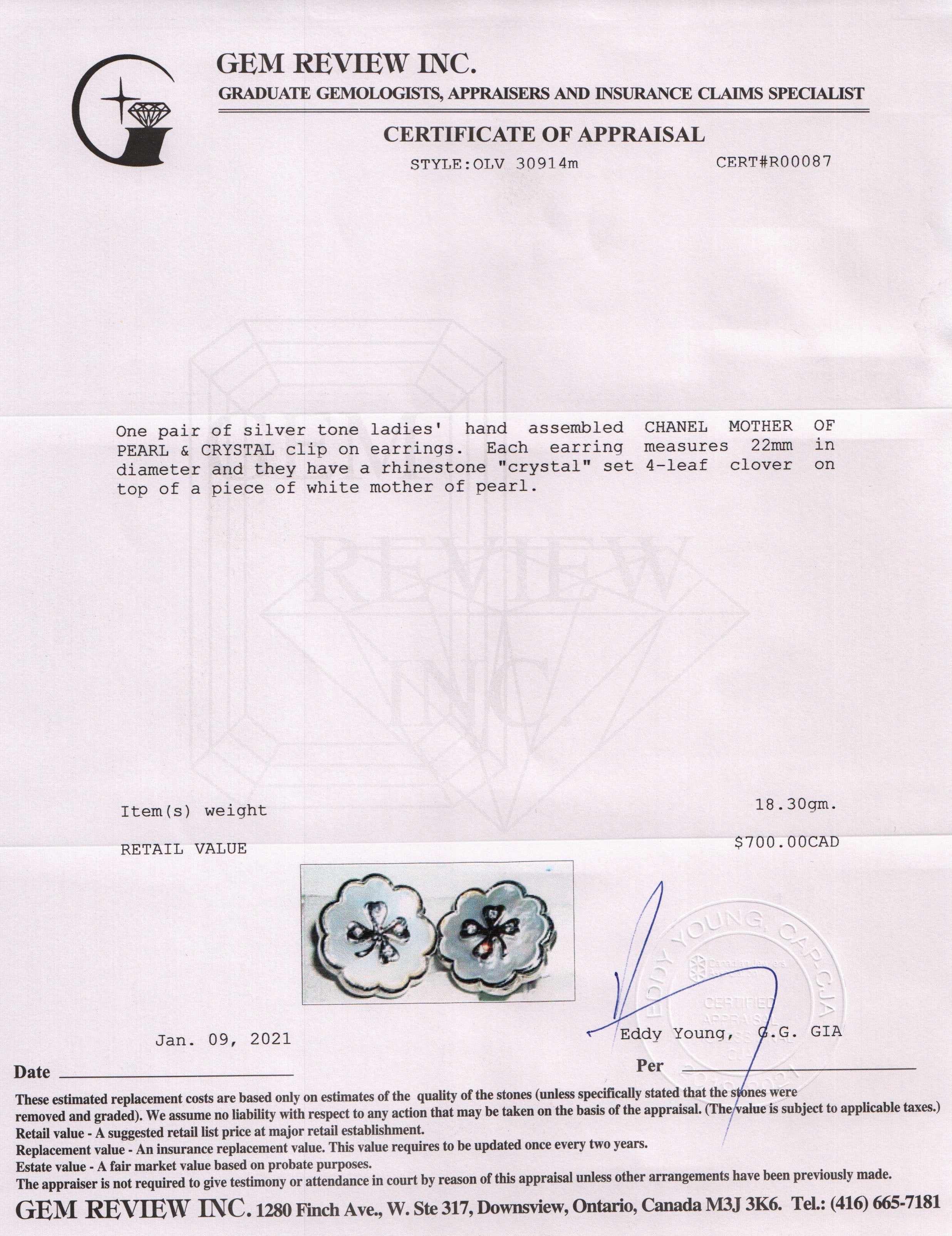 Chanel Mother of Pearl Clip-On Earrings