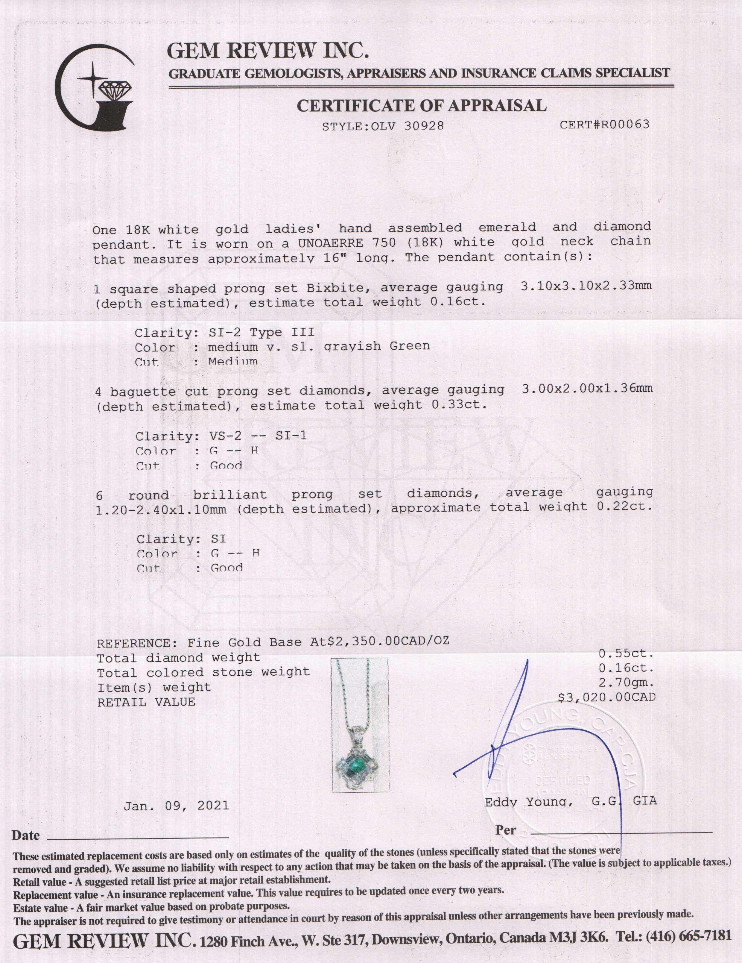 Emerald and Diamond Pendant Necklace