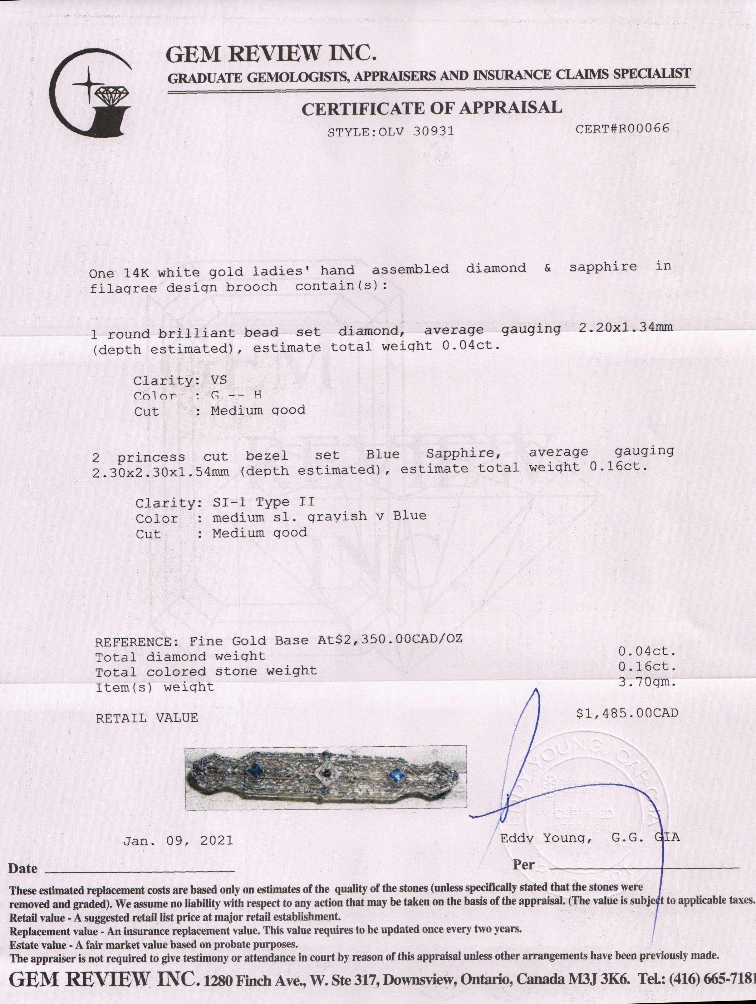 Antique Filigree Sapphire and Diamond Bar Brooch