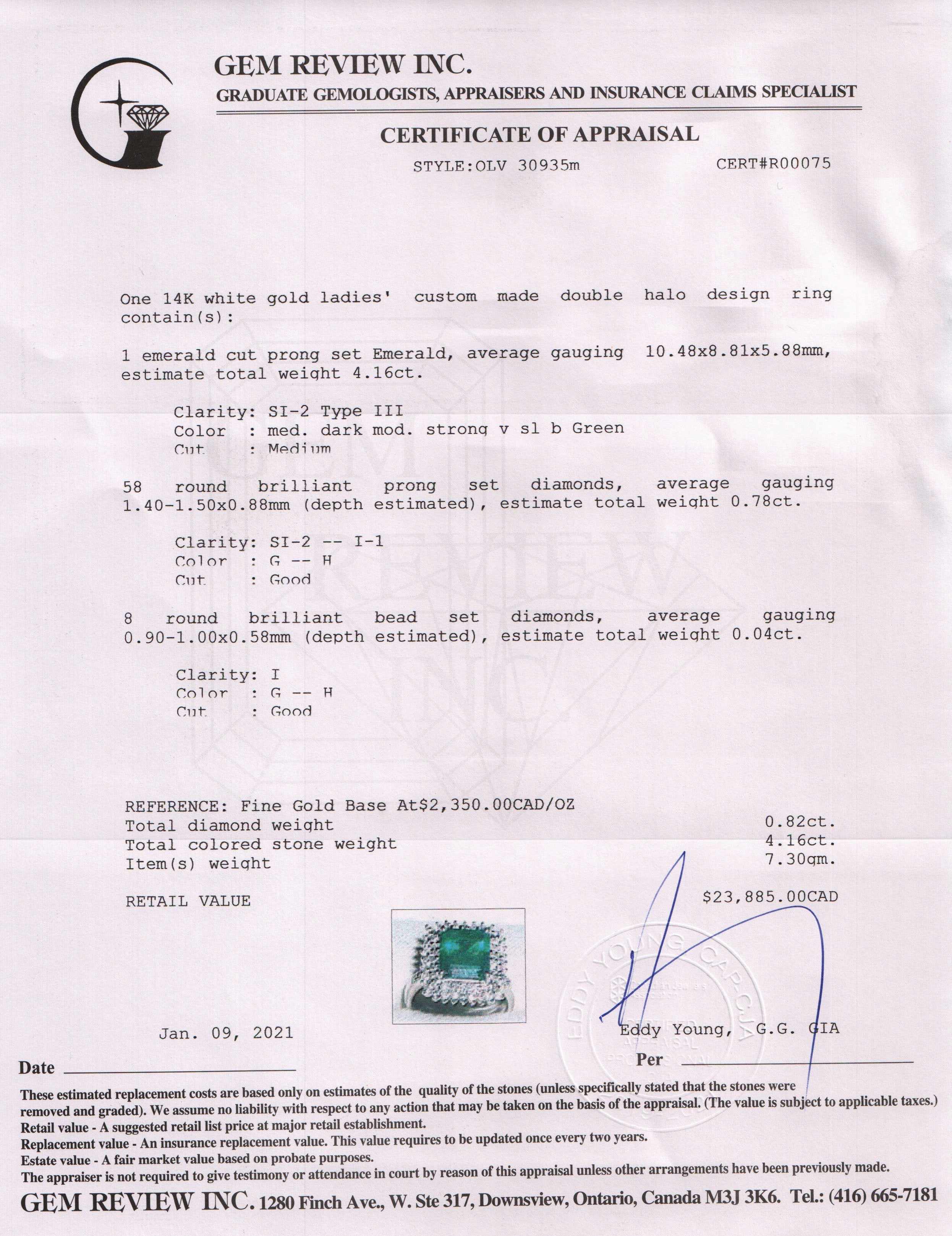 Emerald and Diamond Double Halo Design Ring