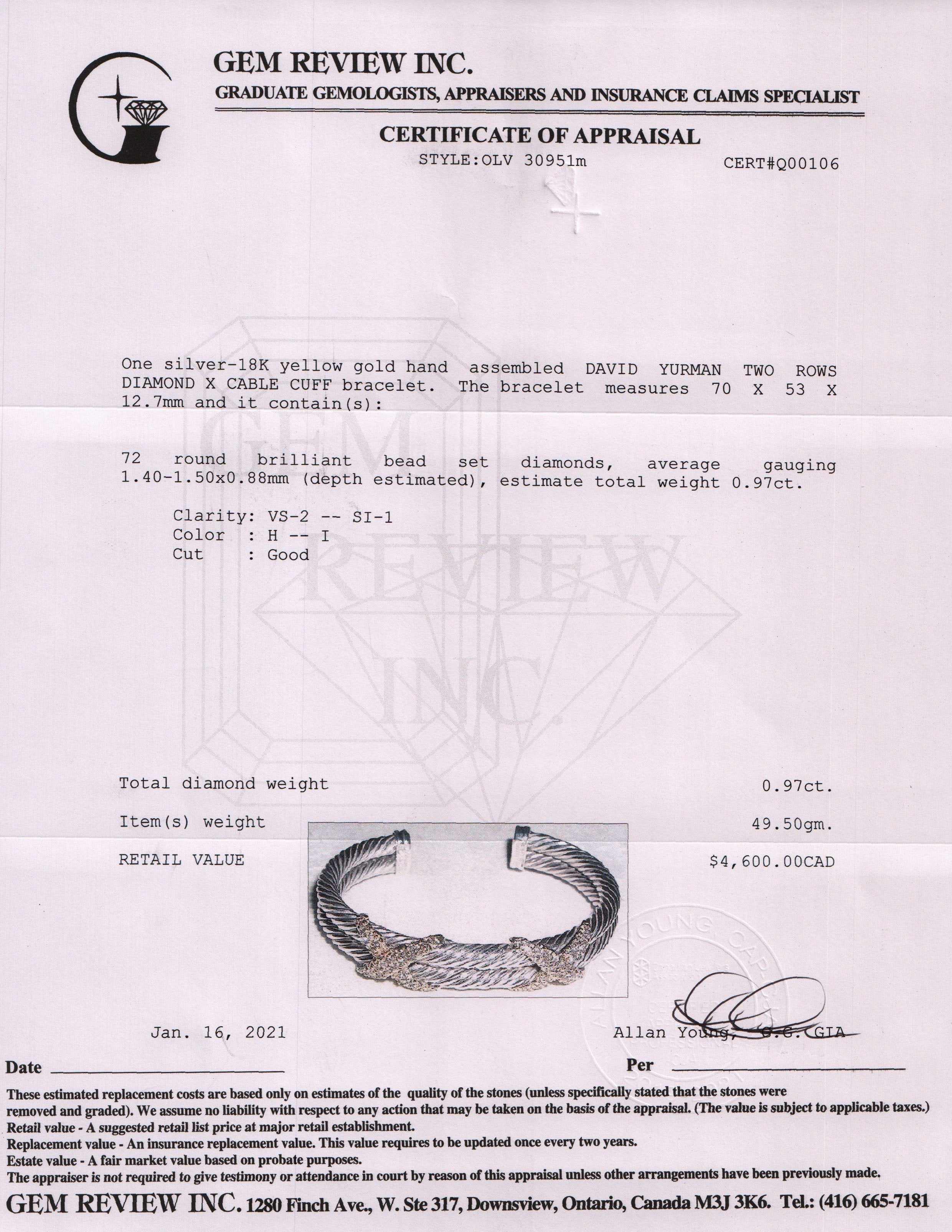 David Yurman Diamond X Cuff Bracelet