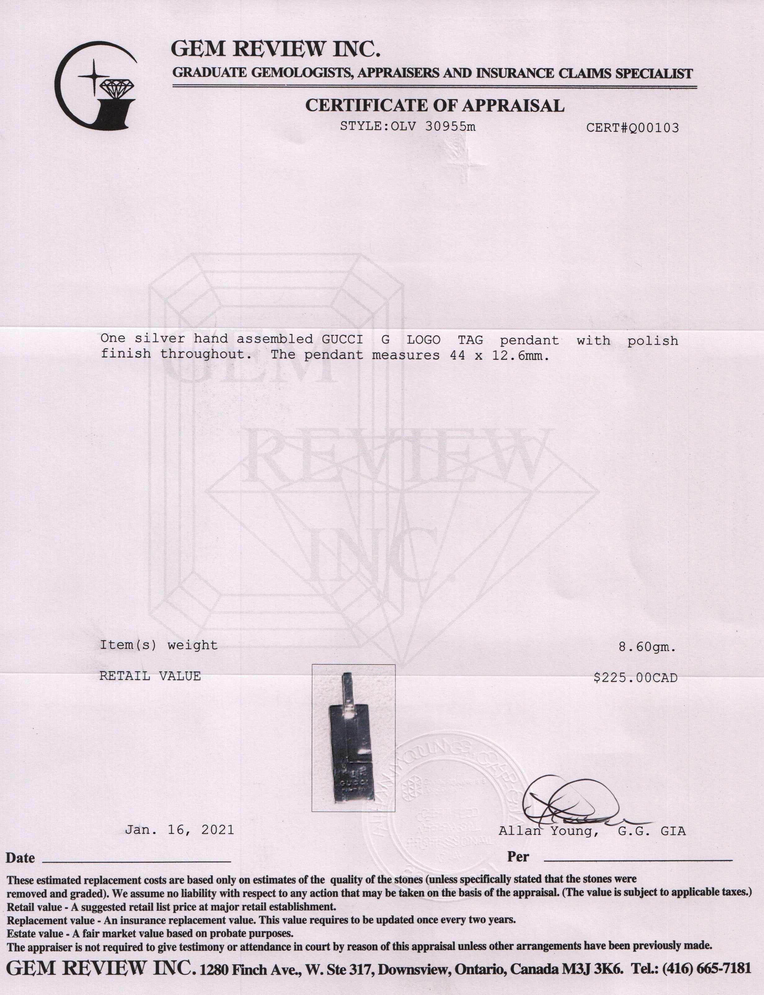 Gucci Logo G Pendant