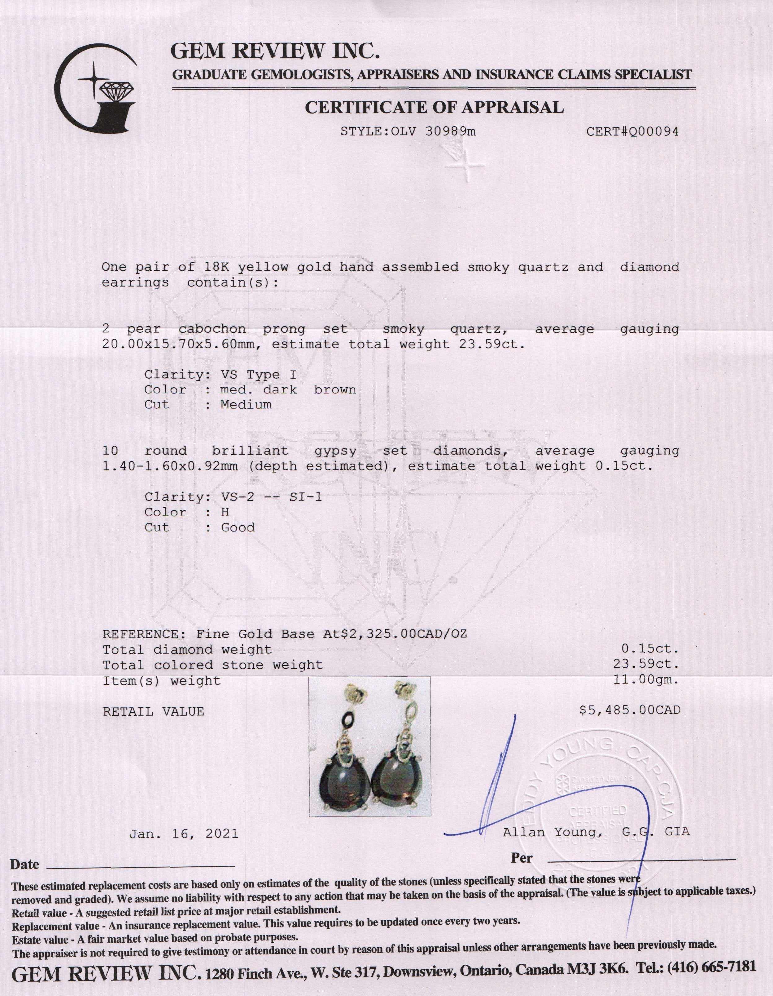 Smoky Quartz and Diamond Drop Earrings