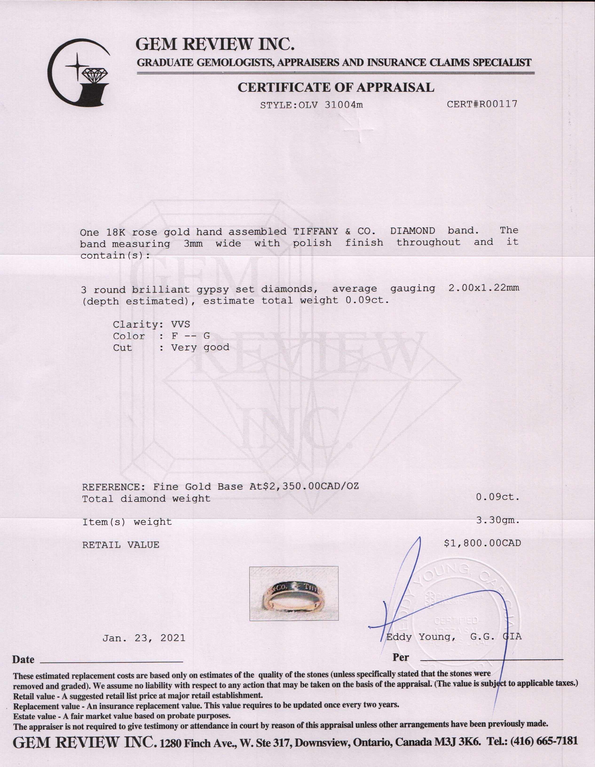 Tiffany & Co. 18k Rose Gold Diamond Band Ring