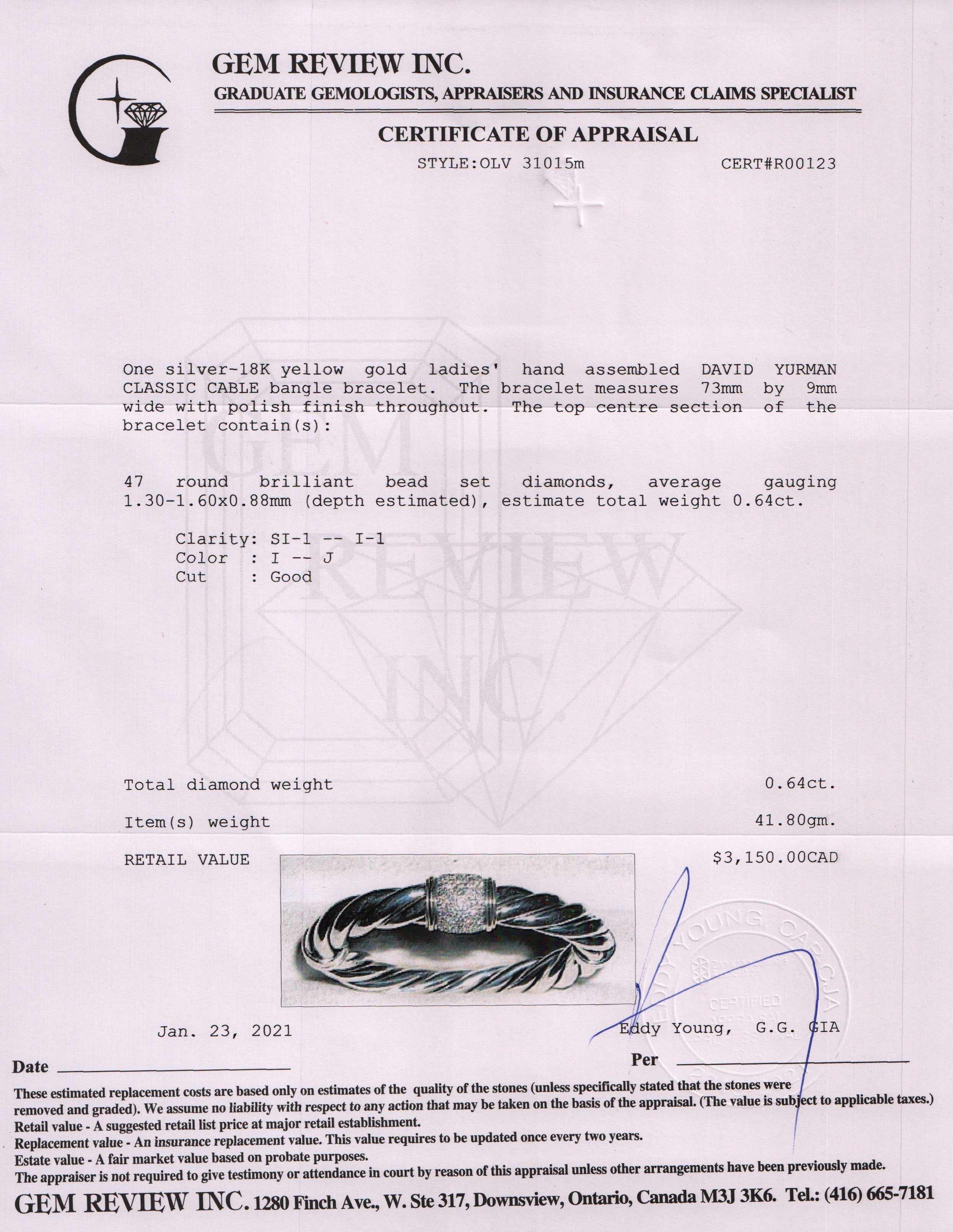 David Yurman Two-Tone Diamond Station Cable Bracelet