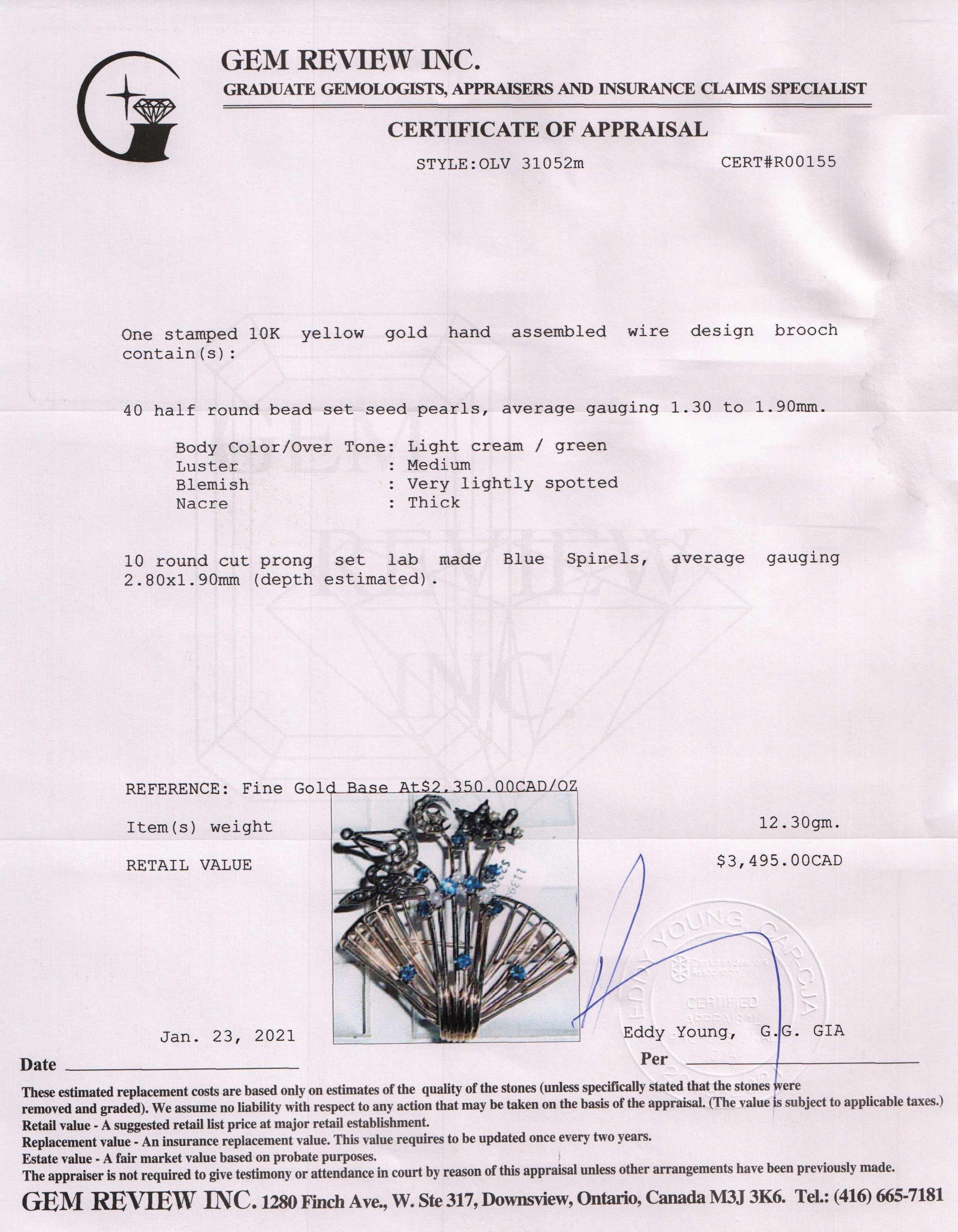 Antique Seed Pearl and Blue Spinel Brooch