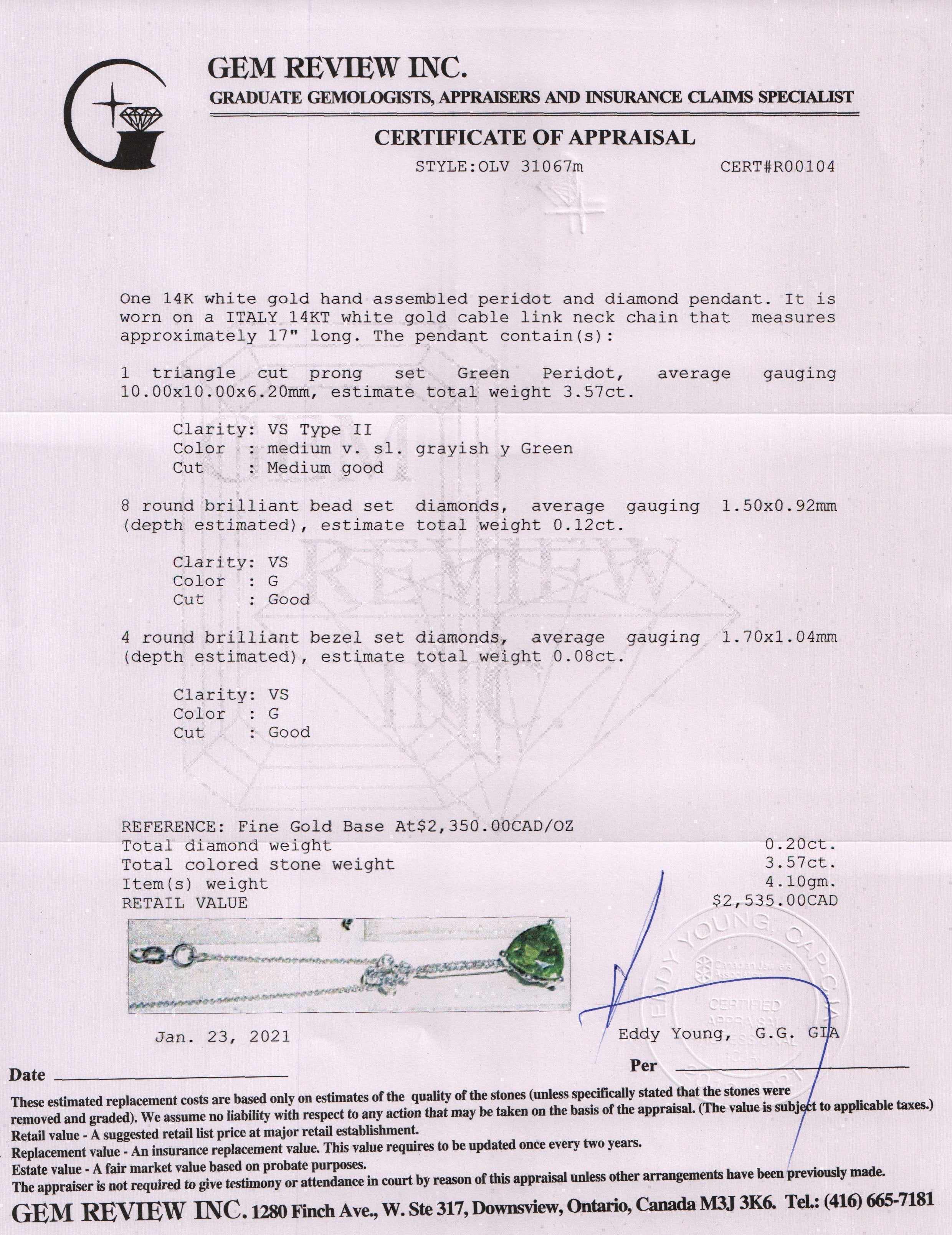 Peridot and Diamond Pendant Necklace