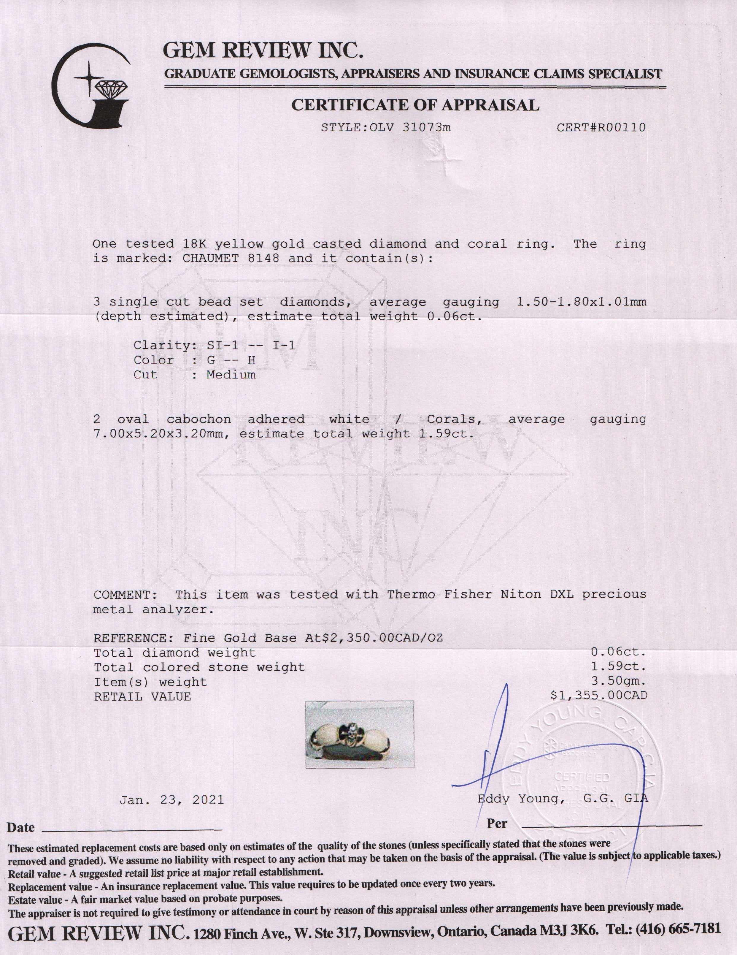 Chaumet Coral and Diamond Ring