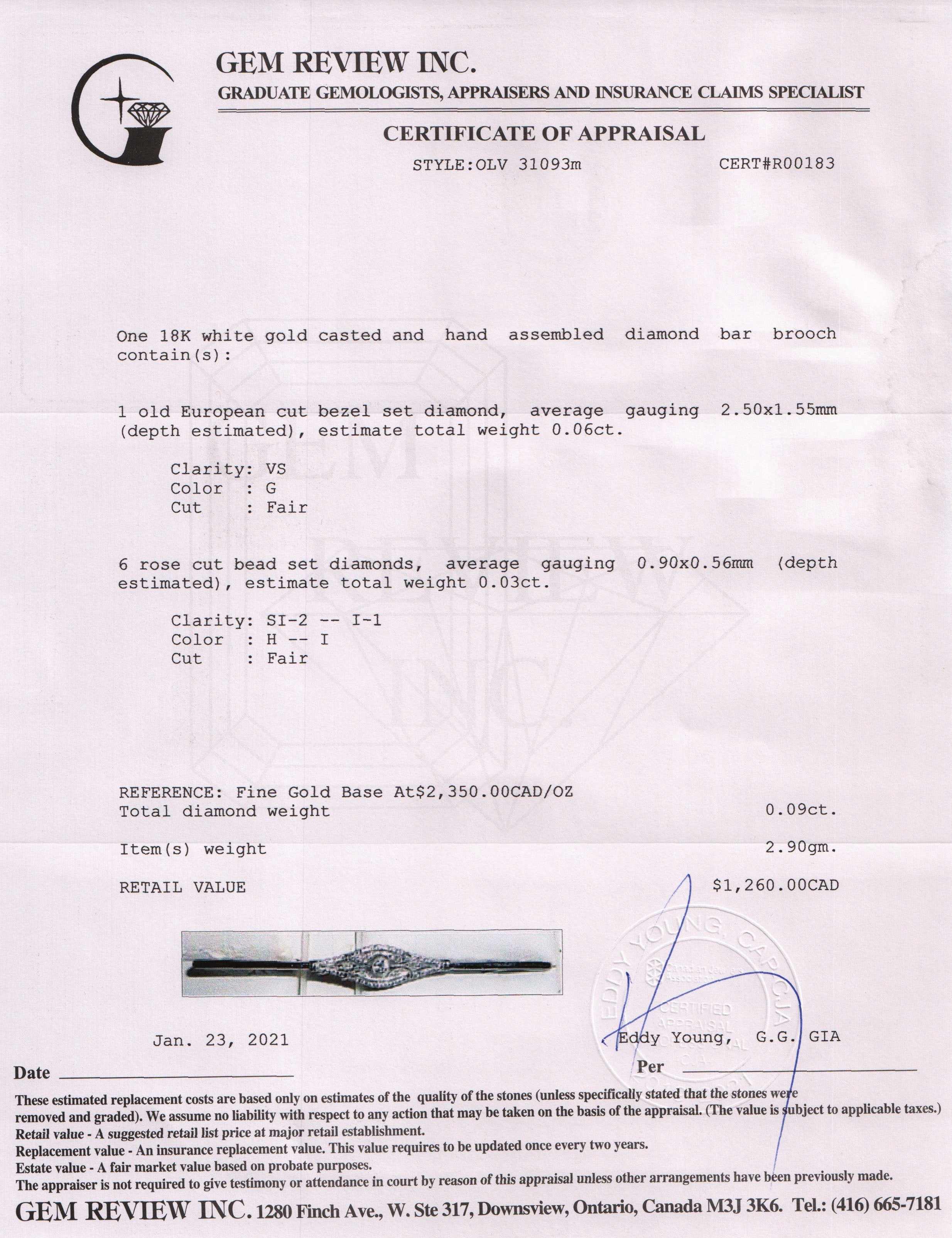 Antique Diamond Bar Brooch