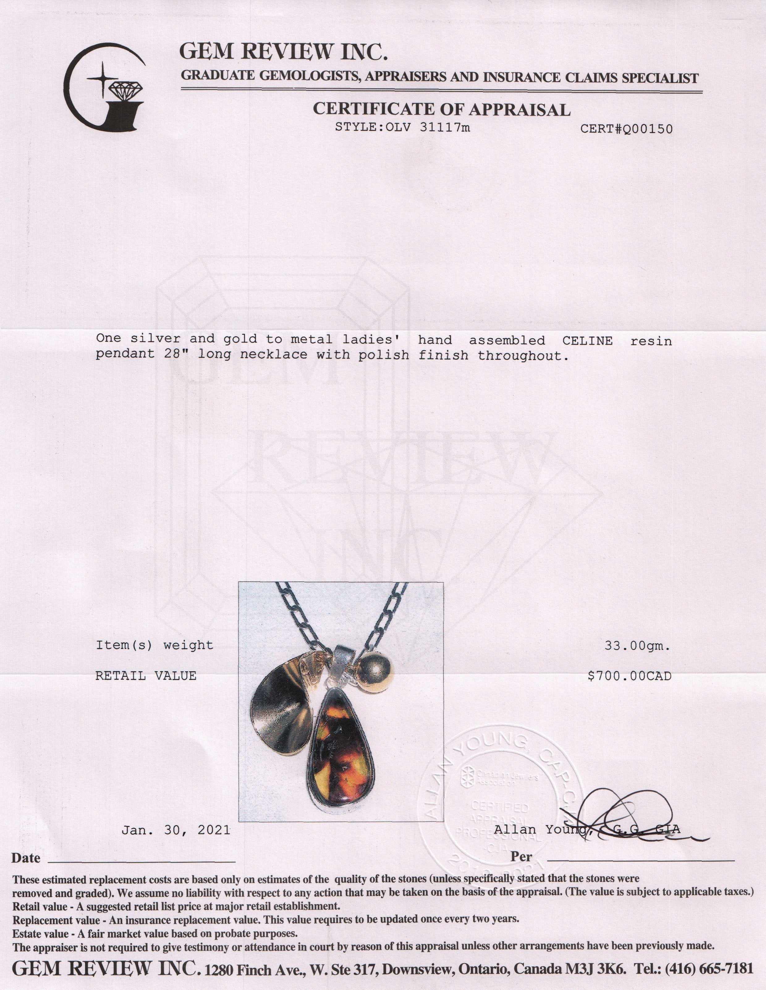 Celine Resin Pendant Necklace