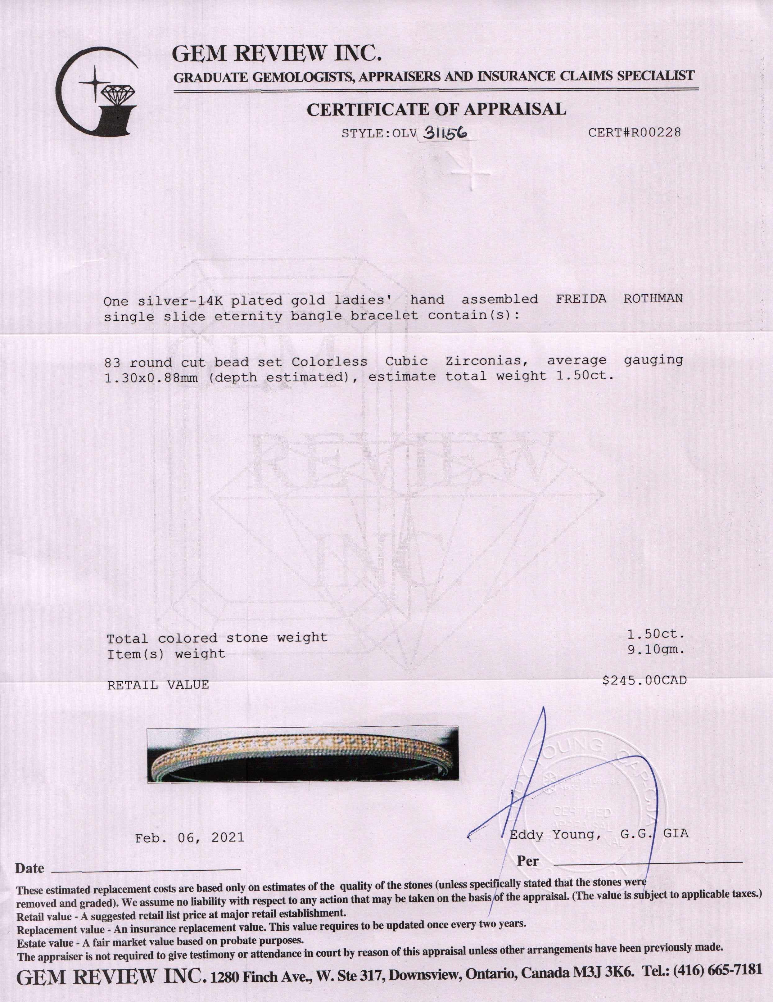 Freida Rothman Single Slide Eternity Bangle Bracelet