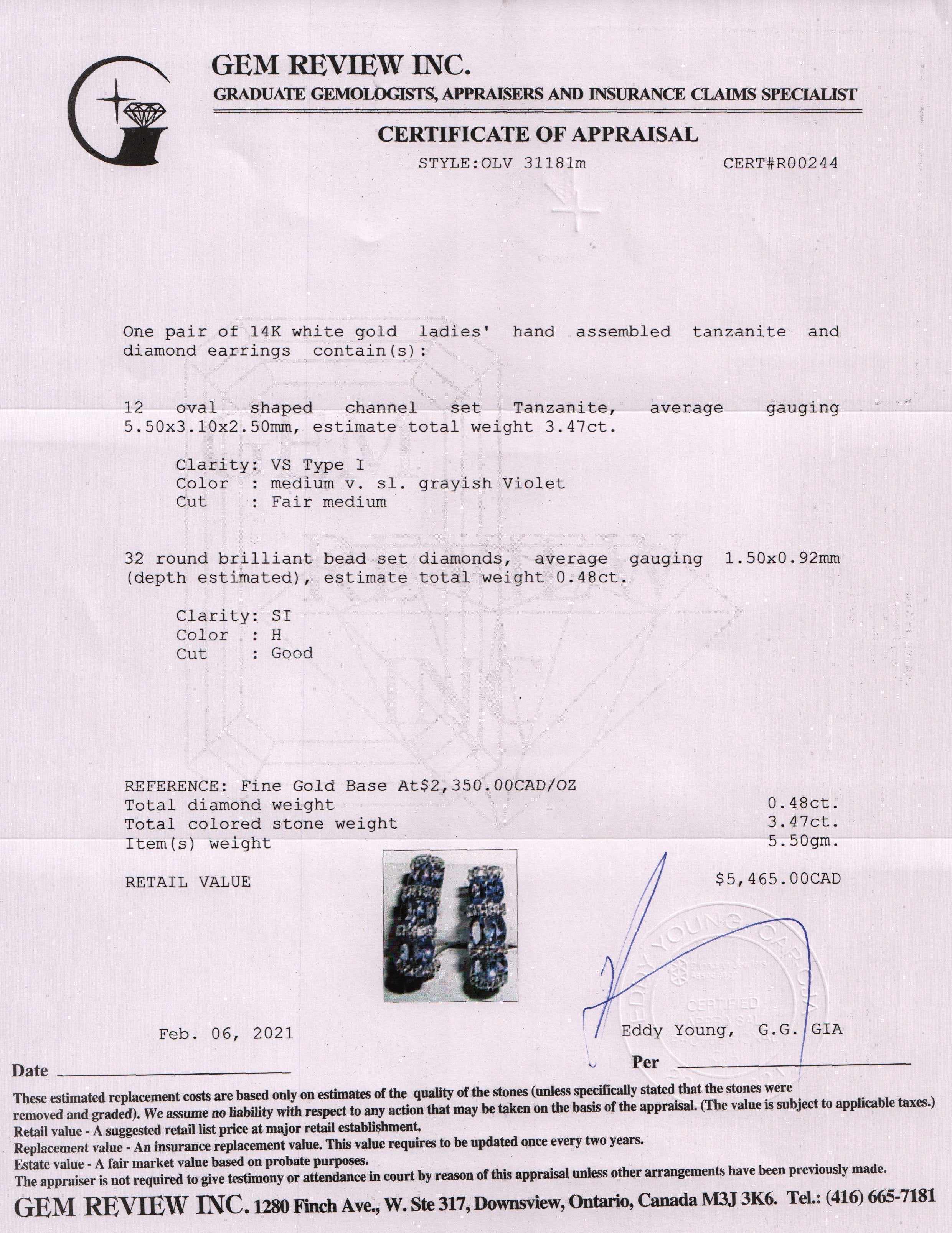 Tanzanite and Diamond Earrings