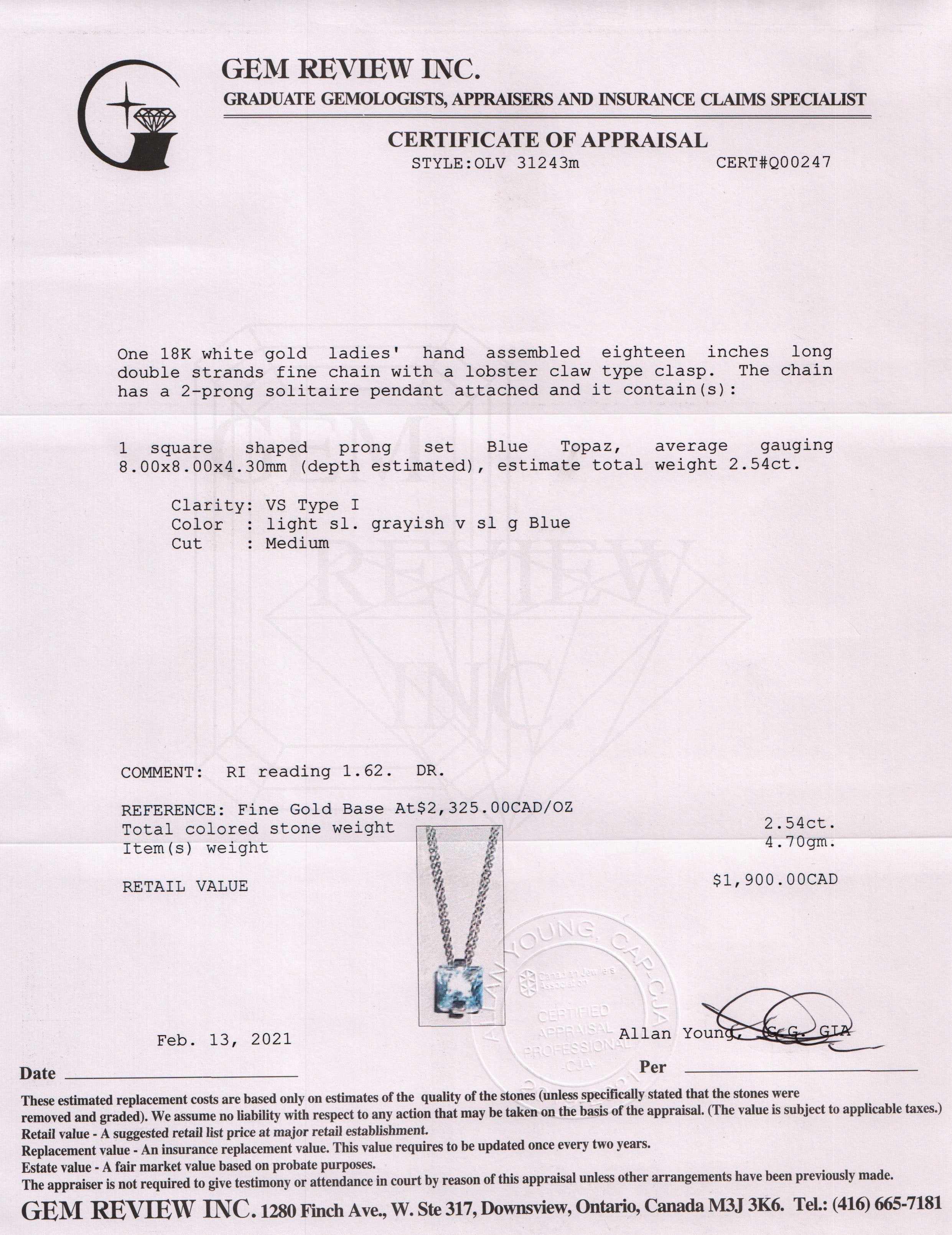 Blue Topaz Pendant Necklace