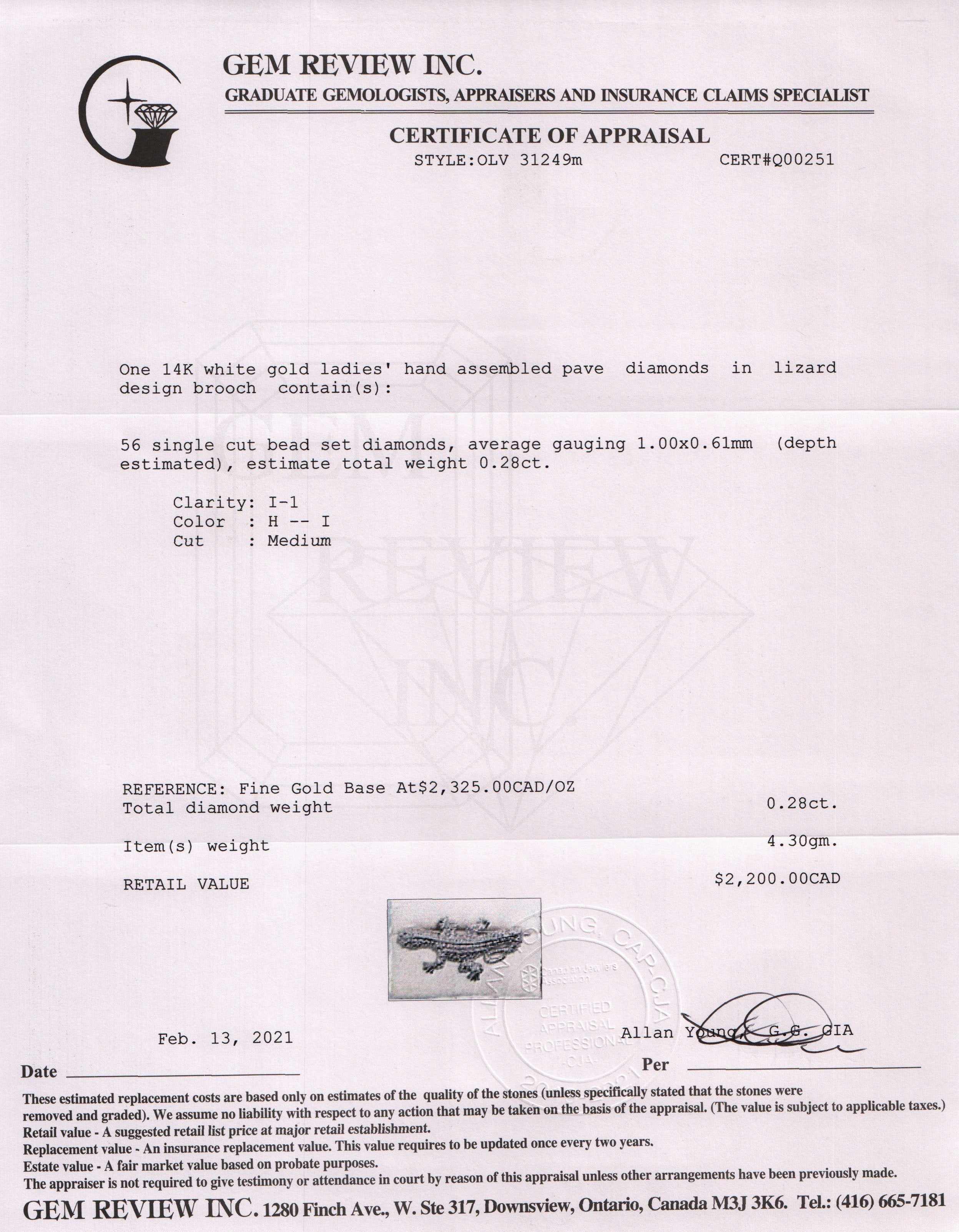 Pave Diamond Lizard Brooch