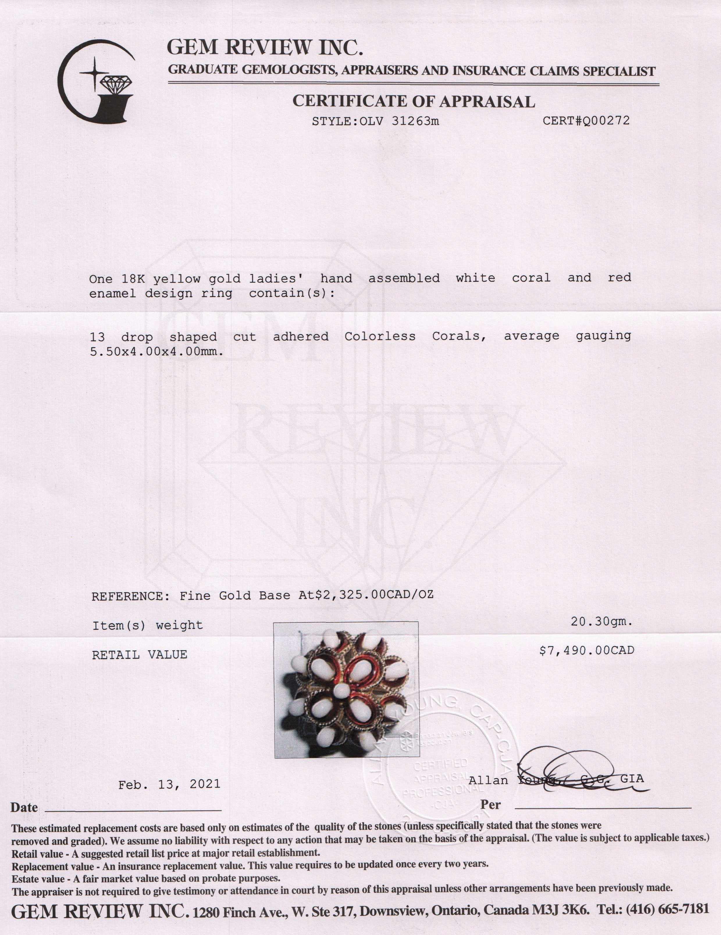 Coral & Red Enamel Ring