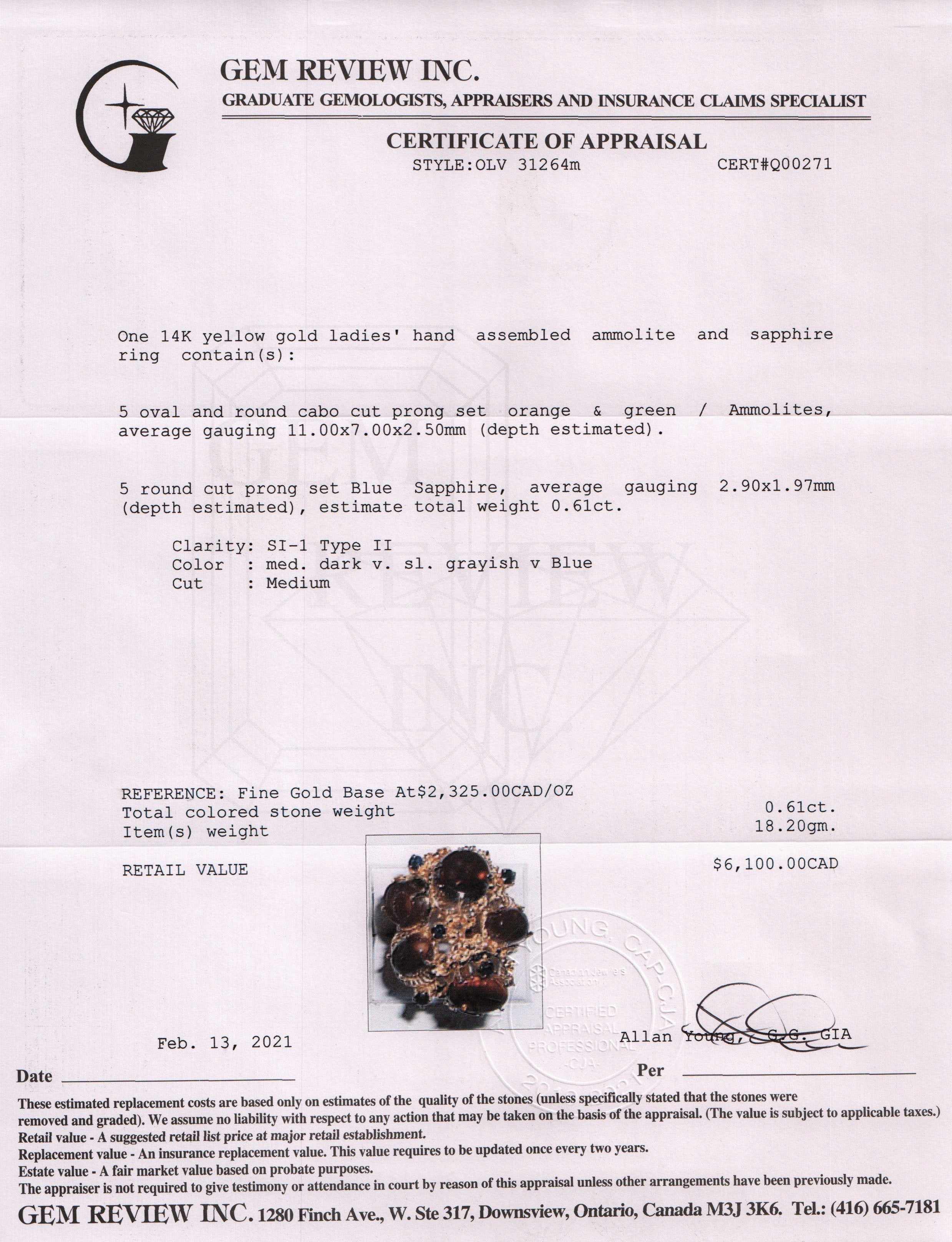 Ammolite & Sapphire Ring