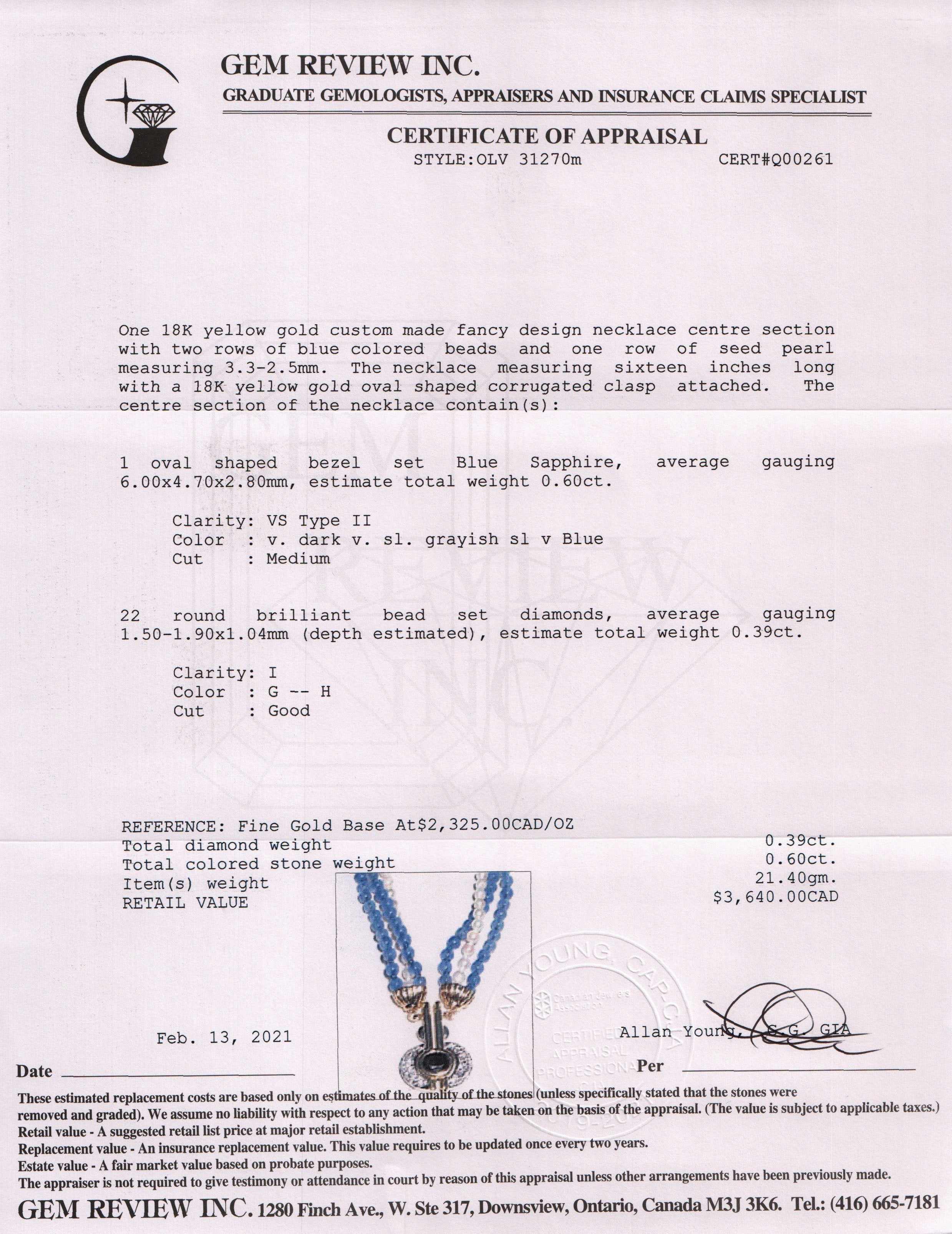 Blue Sapphire & Diamond Pendant Pearl & Bead Necklace