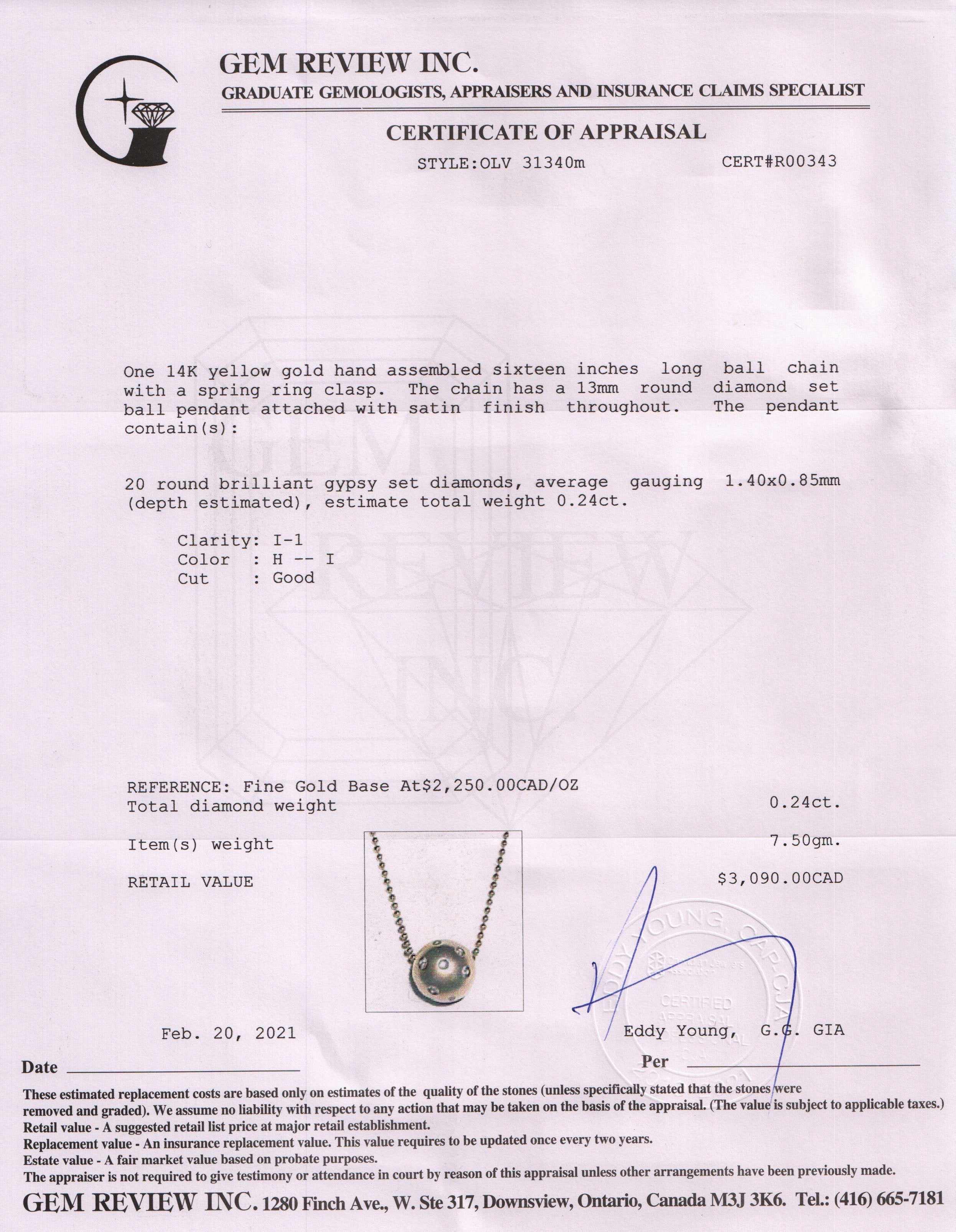 Diamond Ball Pendant Necklace