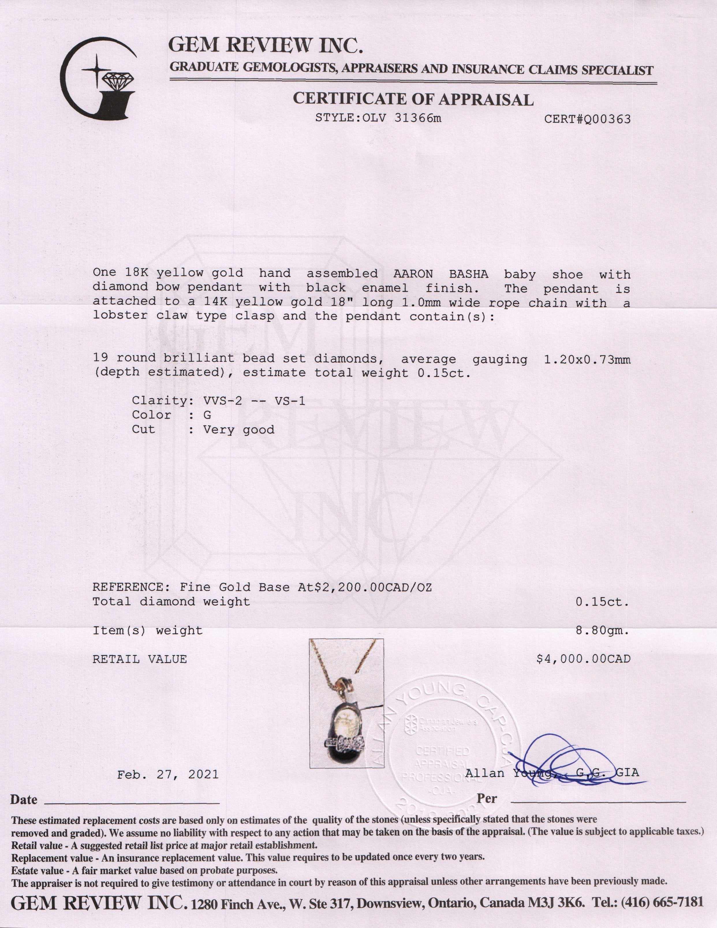 Aaron Basha 18k Diamond Baby Shoe Charm Necklace