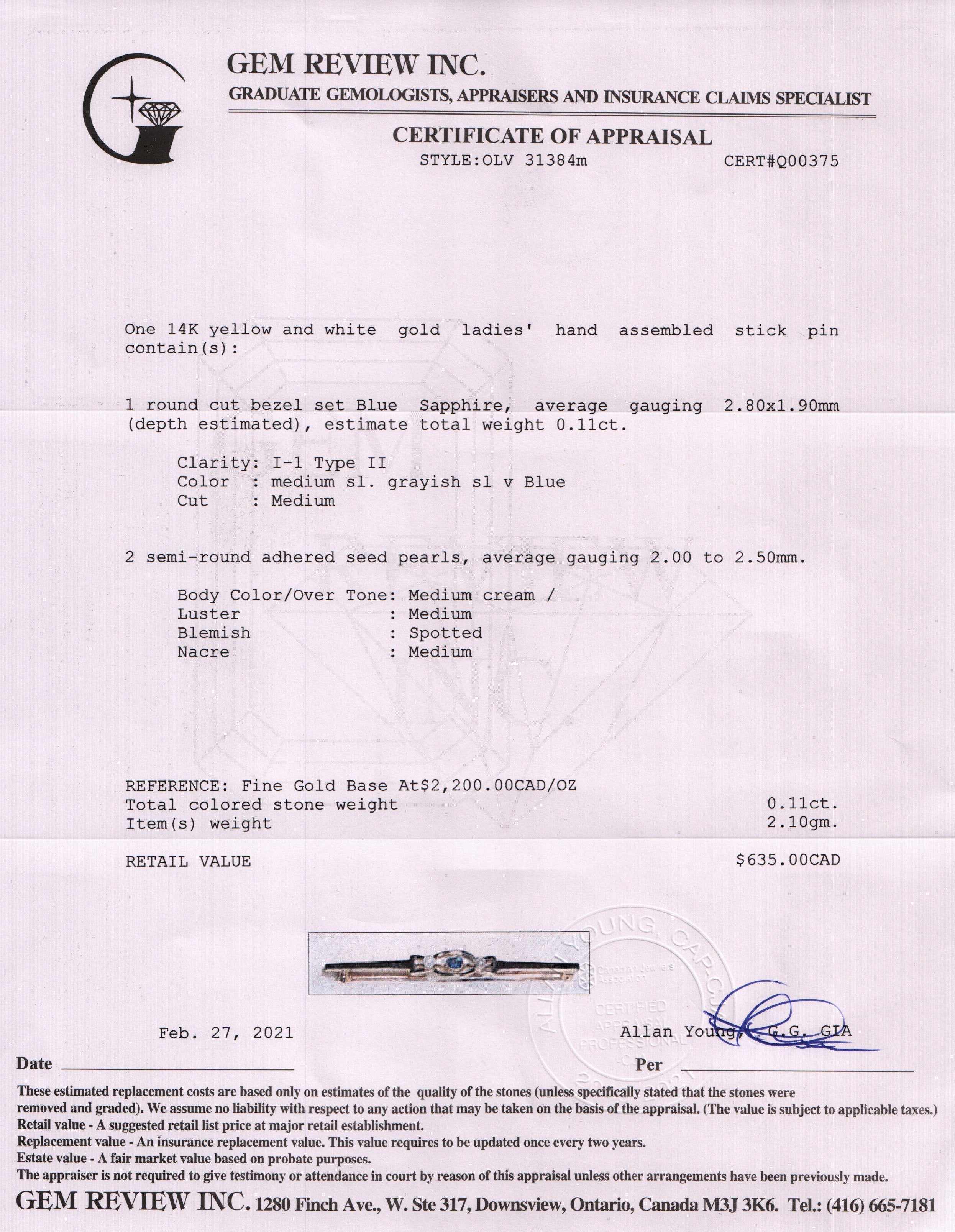 Antique Blue Sapphire & Pearl Brooch