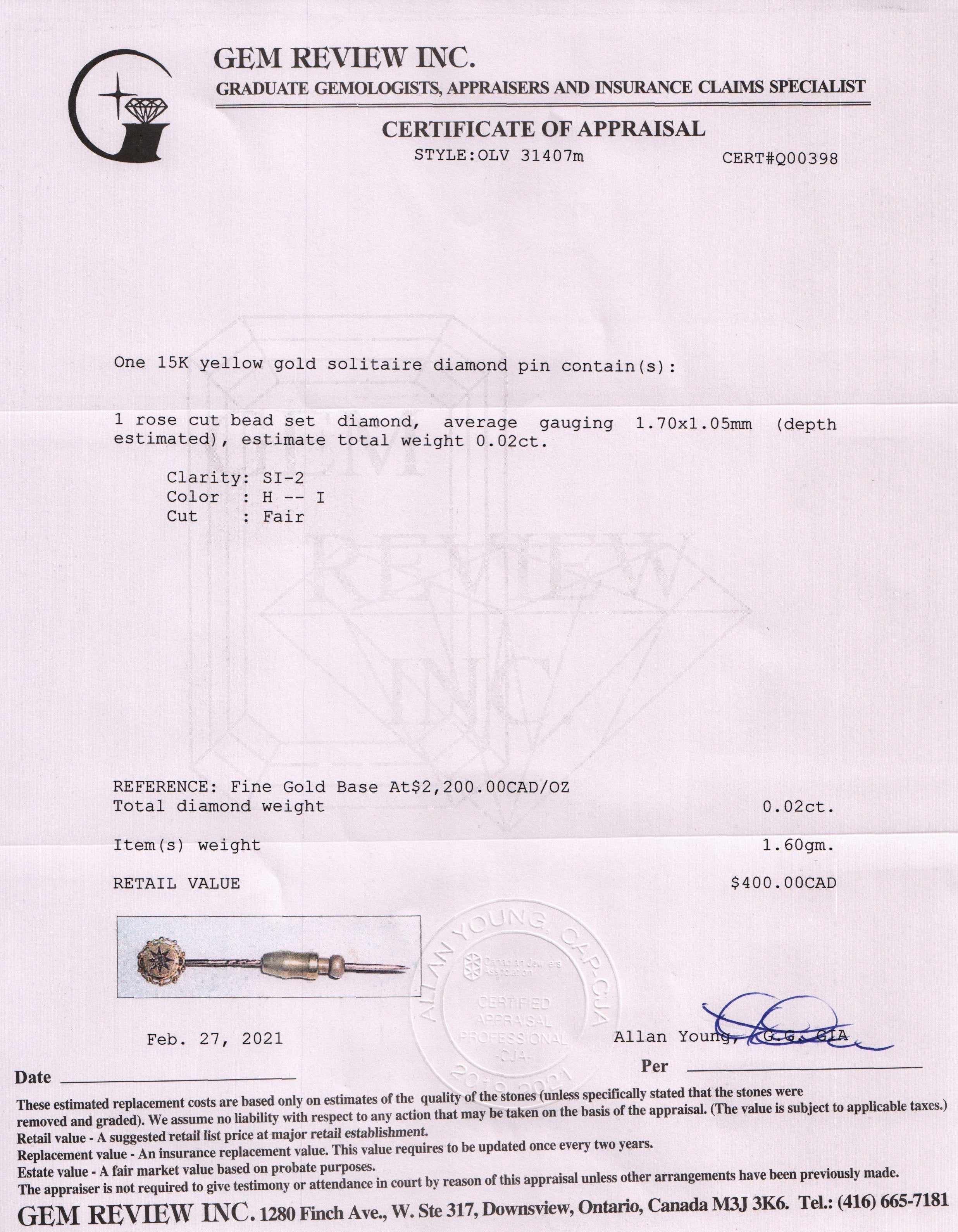 Antique Diamond Stick Pin Brooch