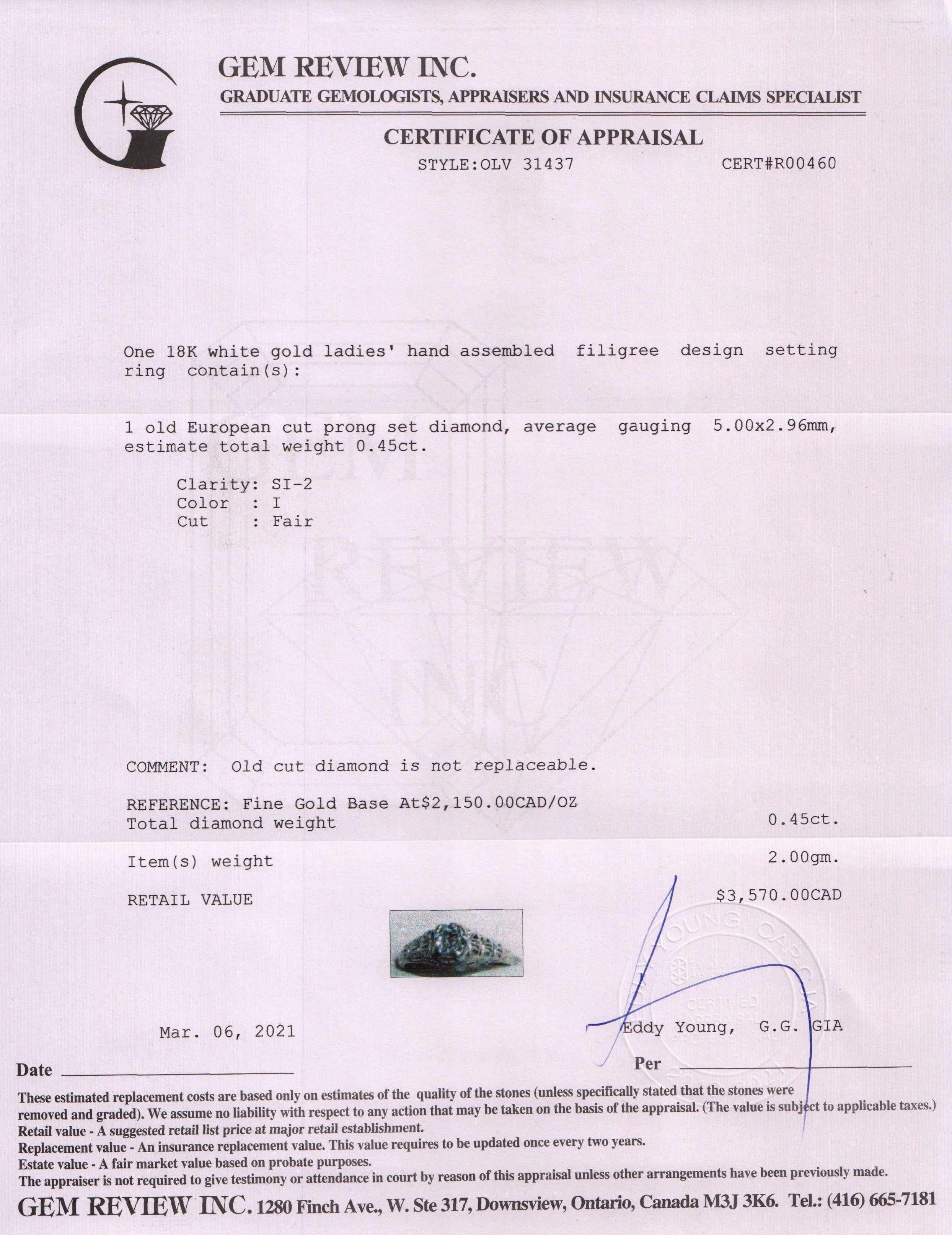 Antique 18k White Gold Filigree Solitaire Diamond Ring