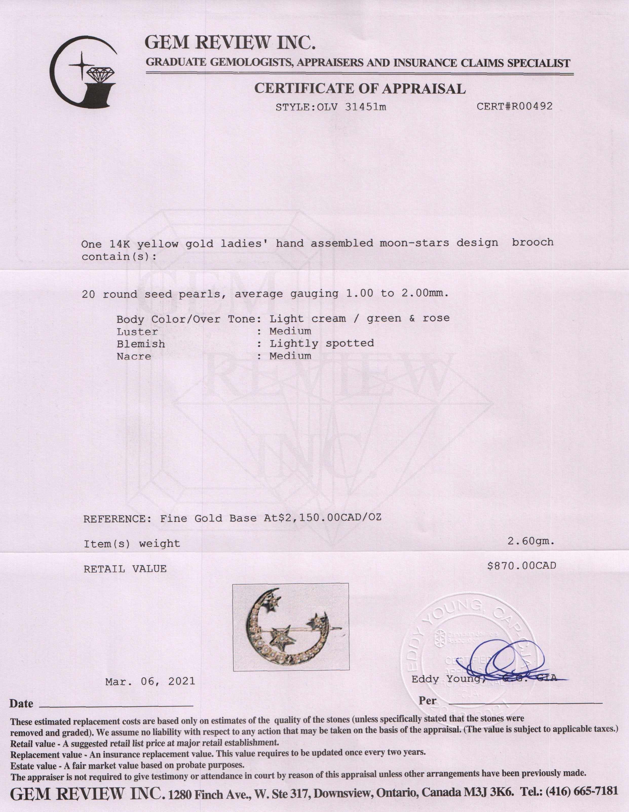 Antique Seed Pearl Moon-Star Brooch