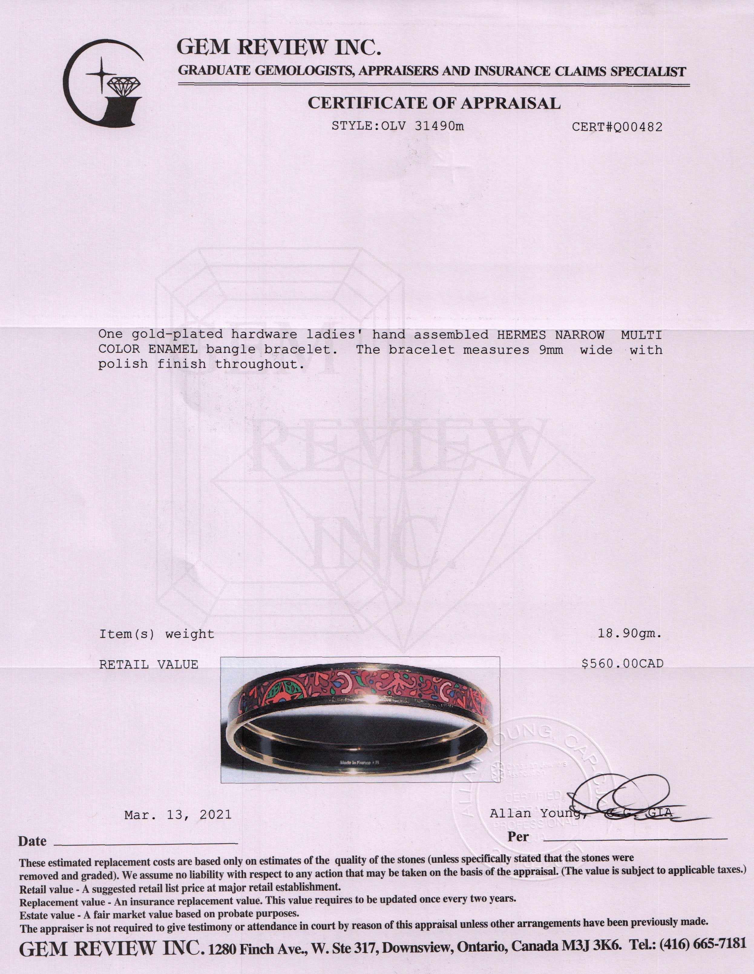 Hermes Narrow Enamel Bangle