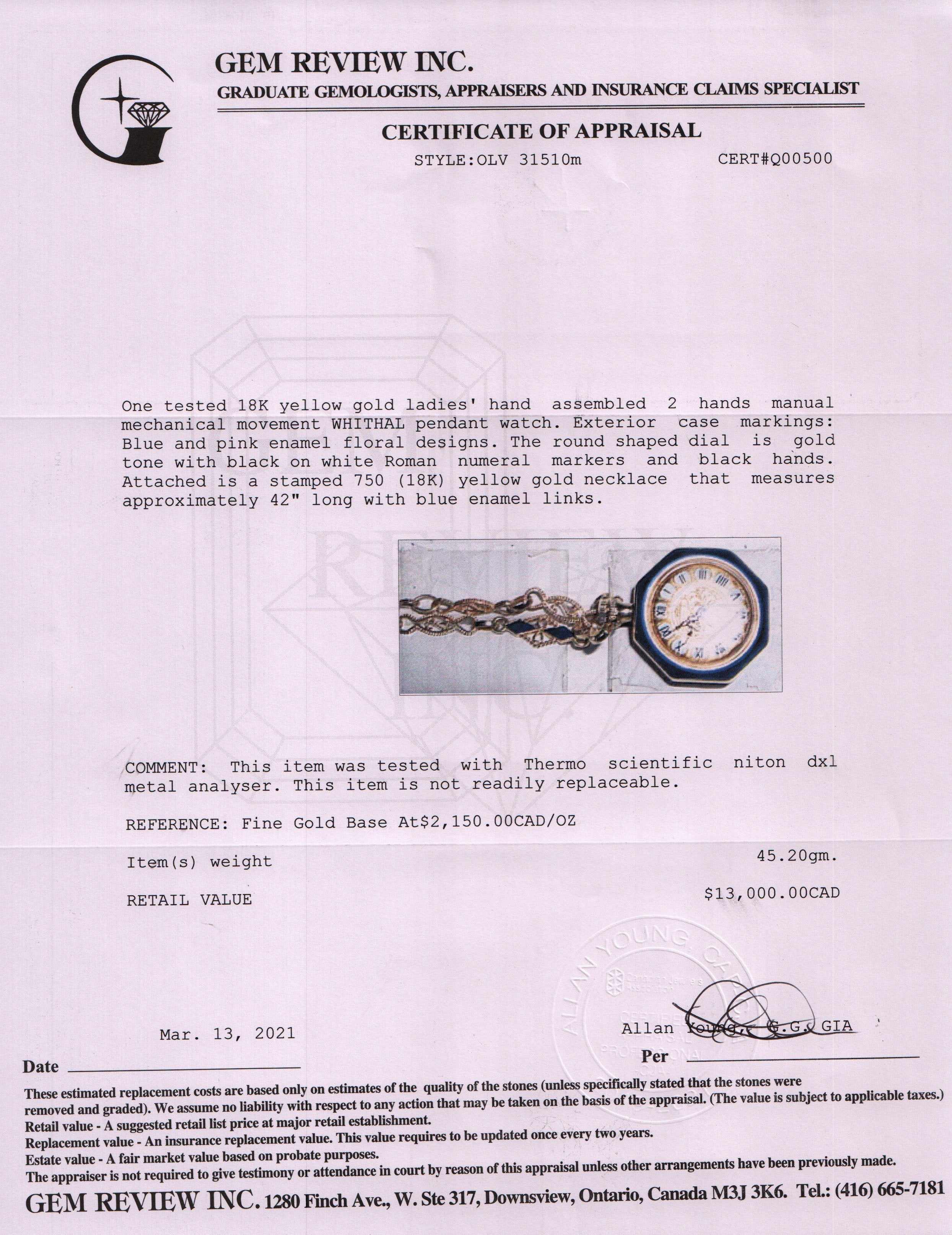 Antique Withal Watch Pendant Necklace