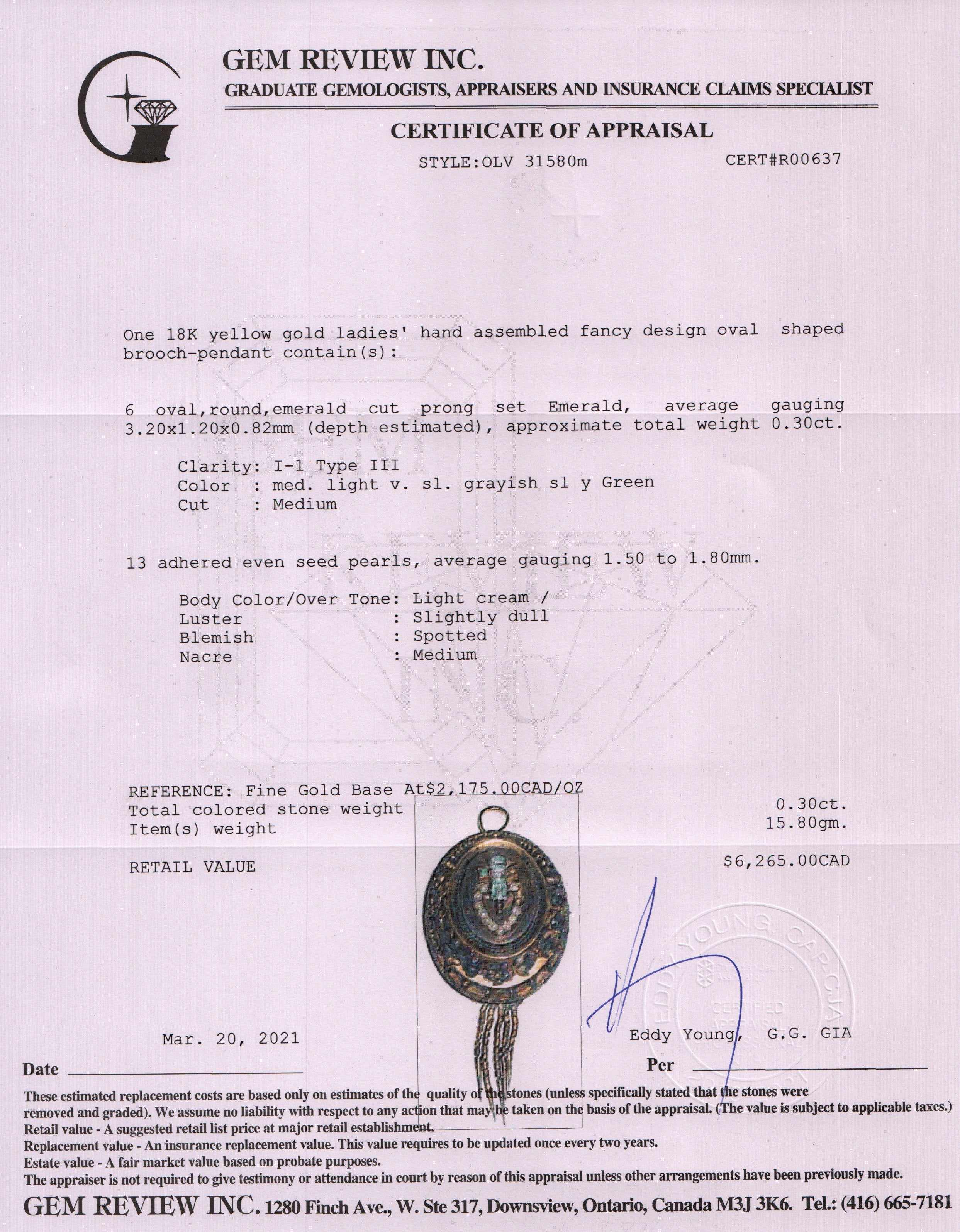 Antique Emerald & Pearl Brooch/Pendant