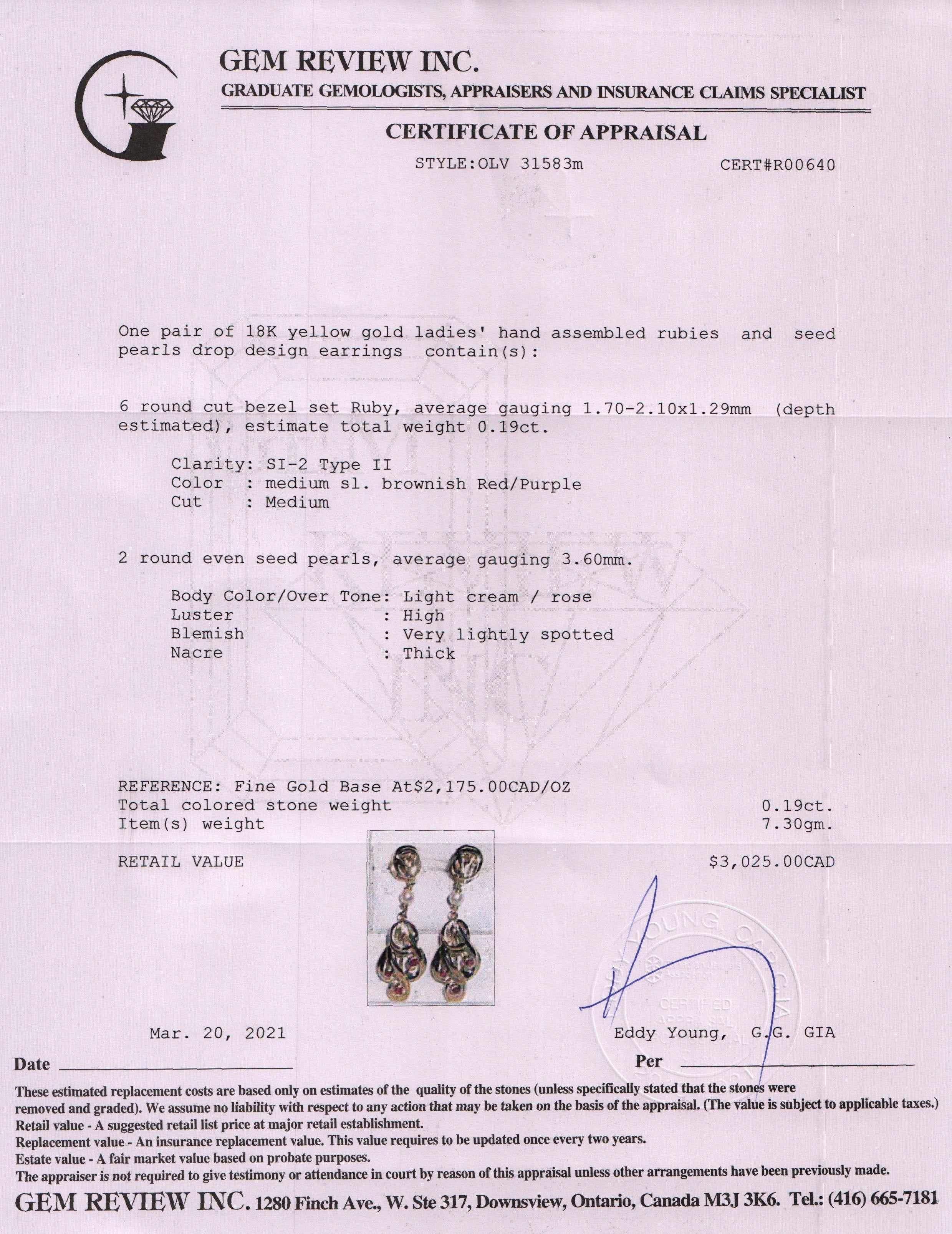 Antique Ruby & Pearl Drop Earrings