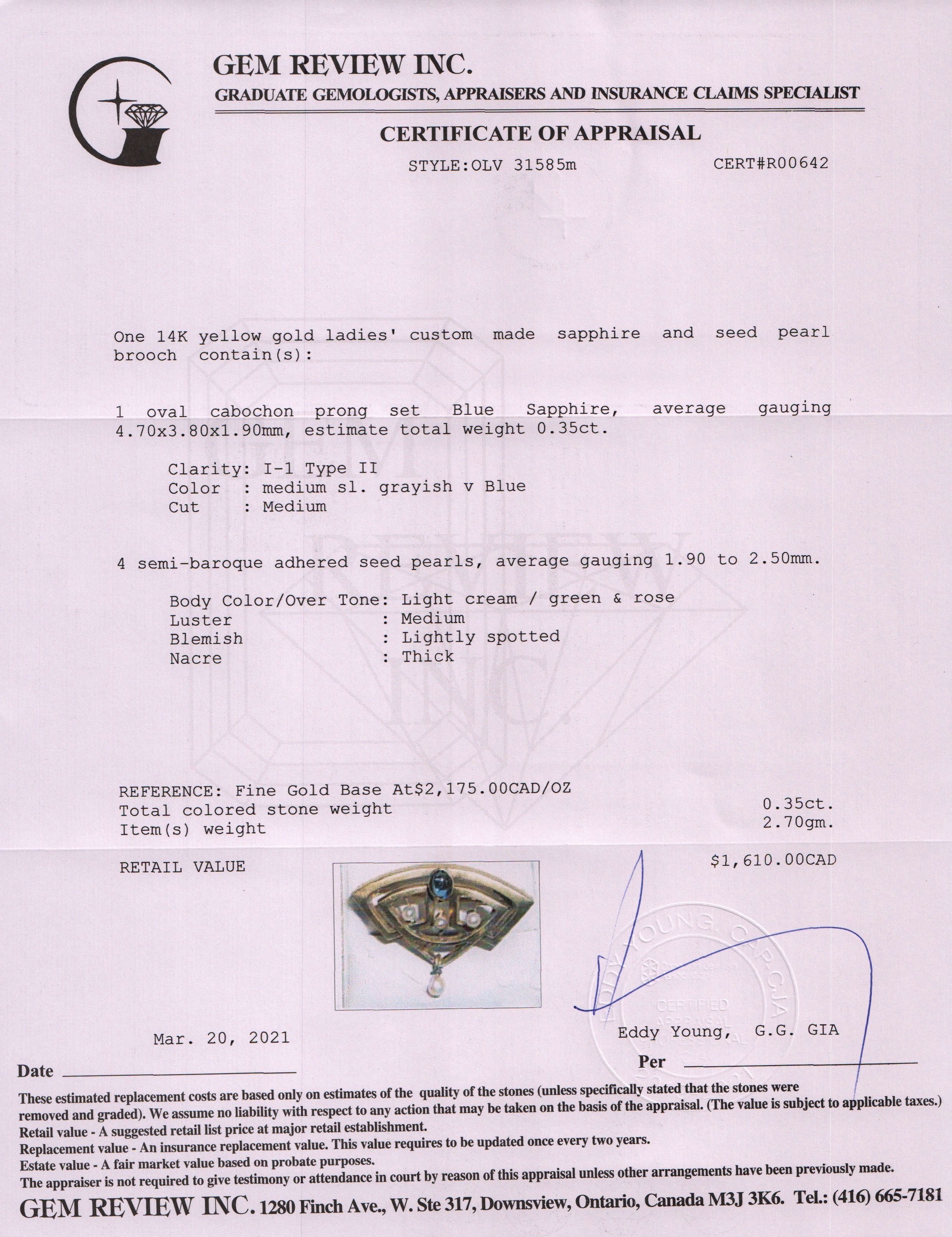 Antique Sapphire and Seed Pearl Brooch