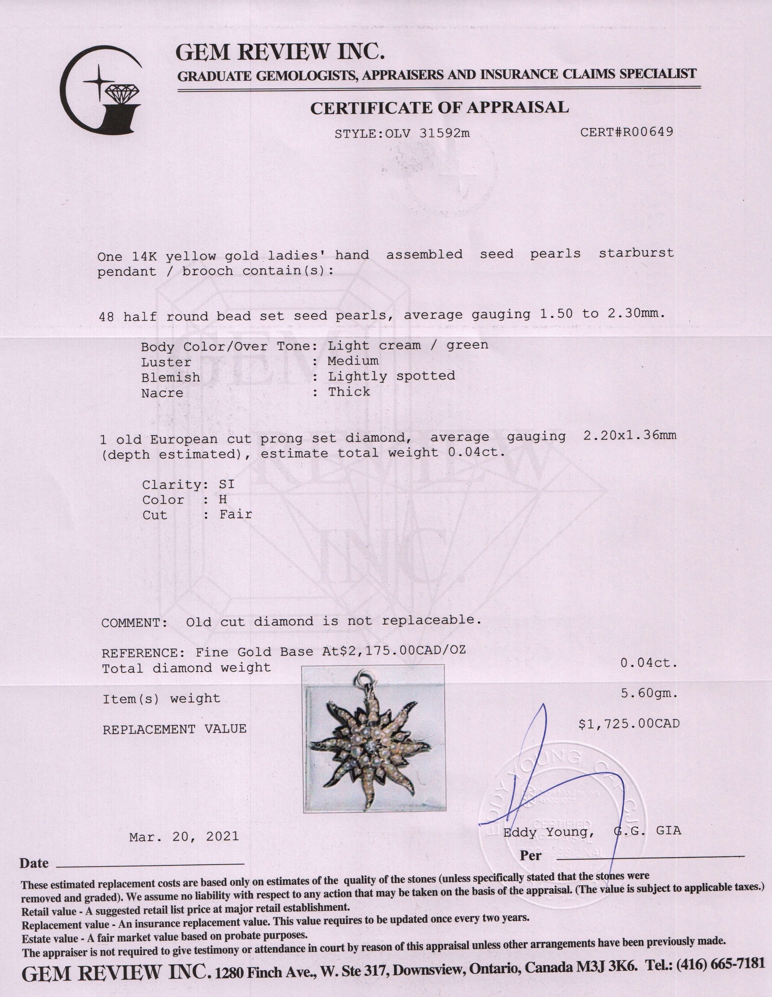 Antique Sunburst Seed Pearl and Diamond Brooch/Pendant