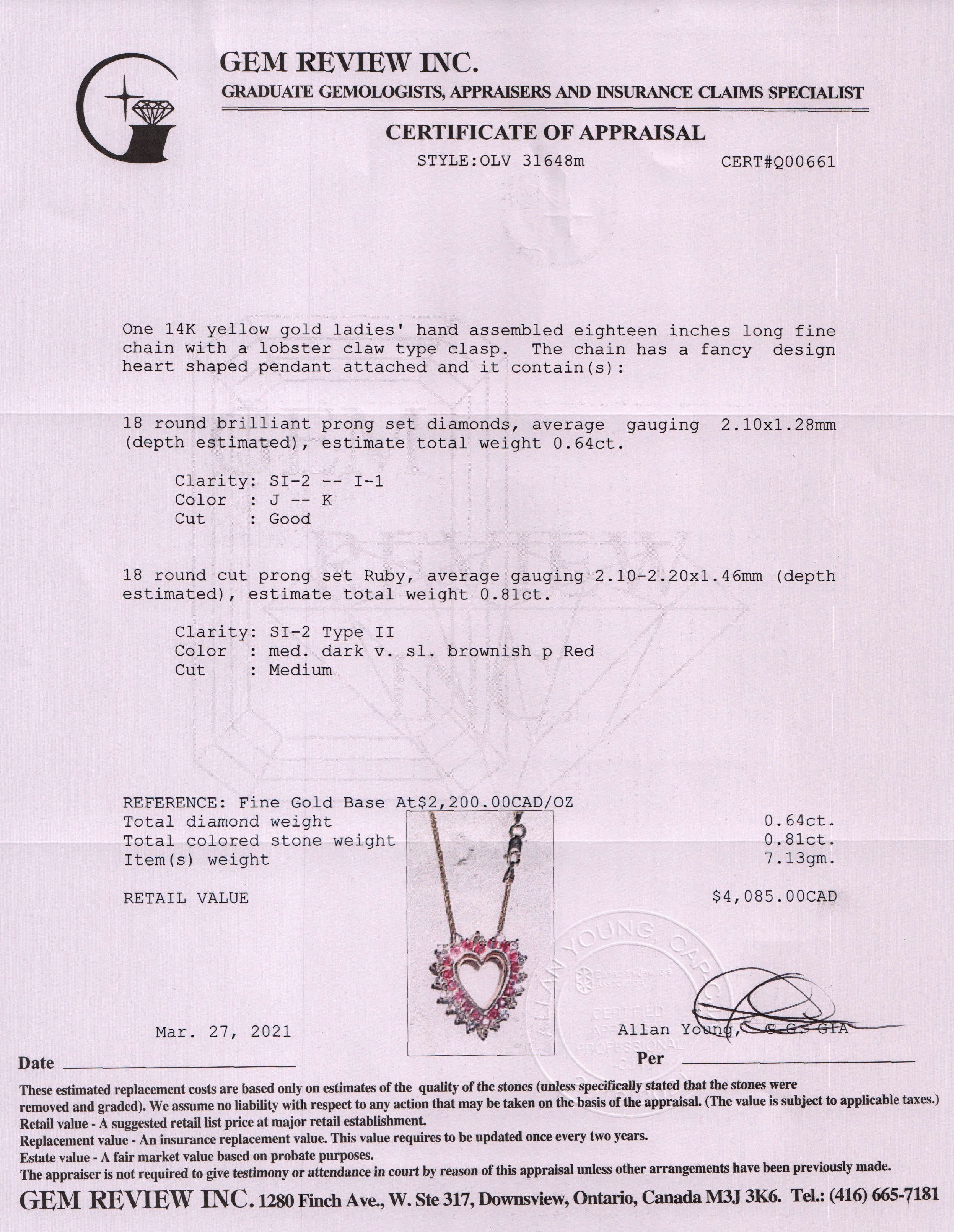 Ruby & Diamond Heart Pendant Necklace