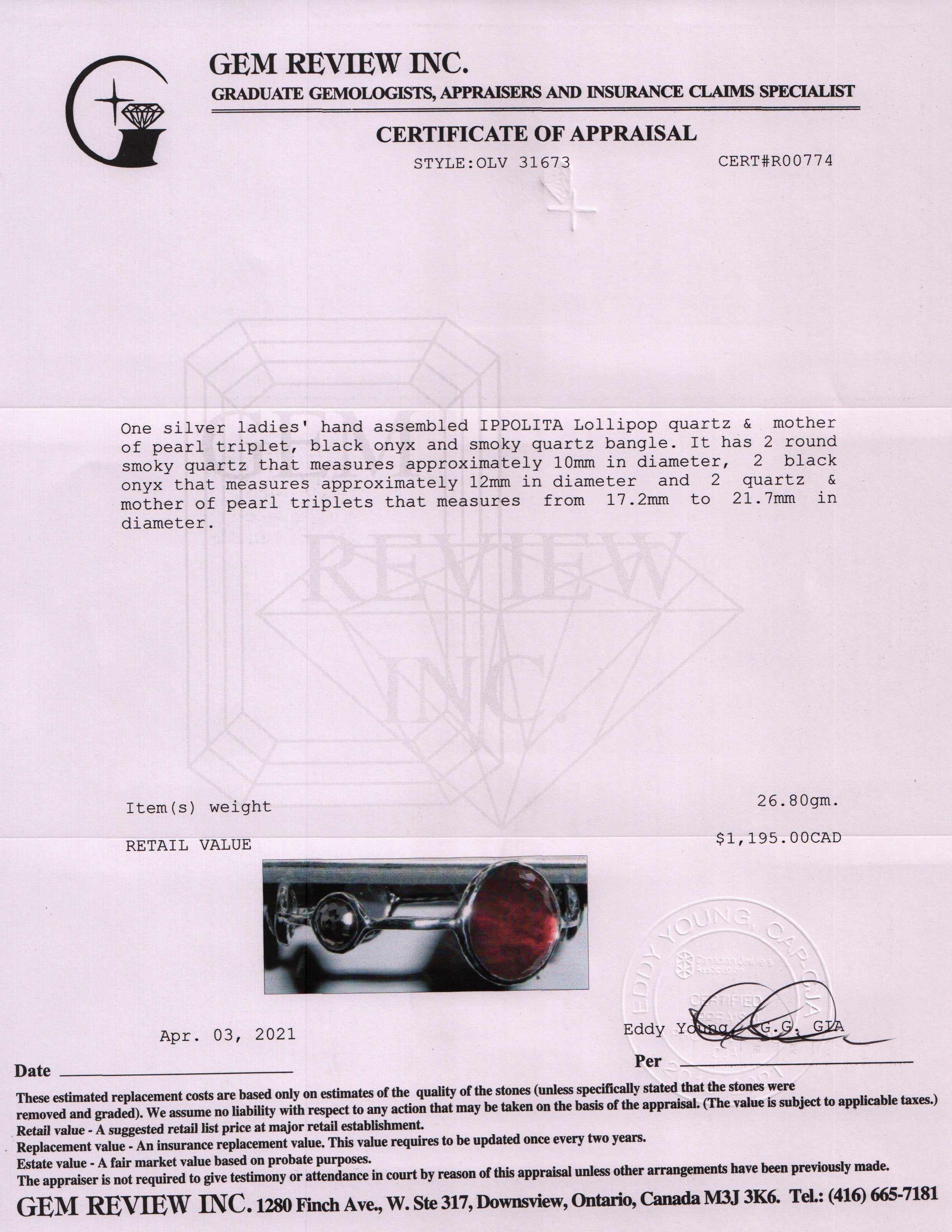 Ippolita Lollipop Mother of Pearl, Onyx & Smokey Quartz Triplet Bangle