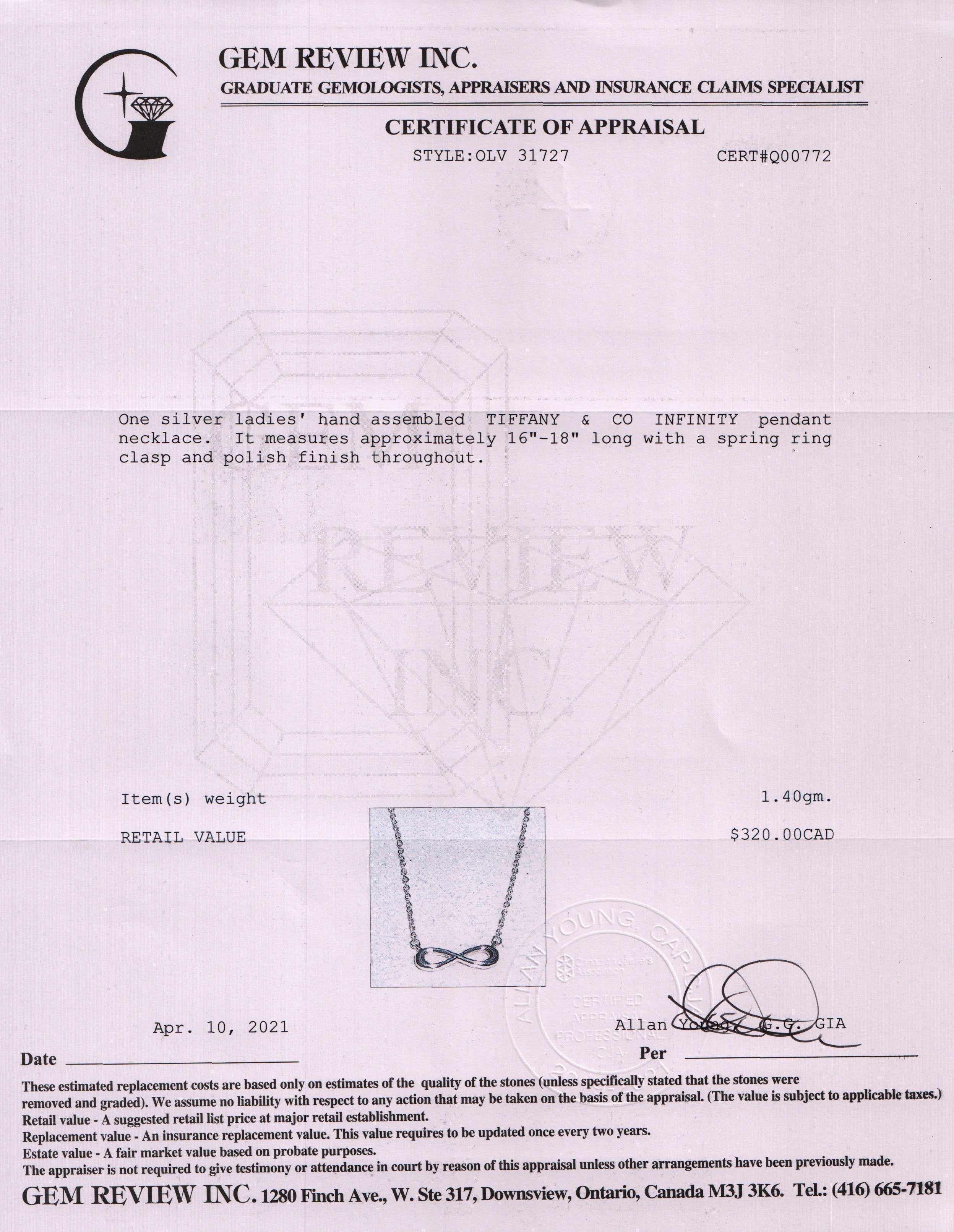 Tiffany & Co. Infinity Pendant Necklace