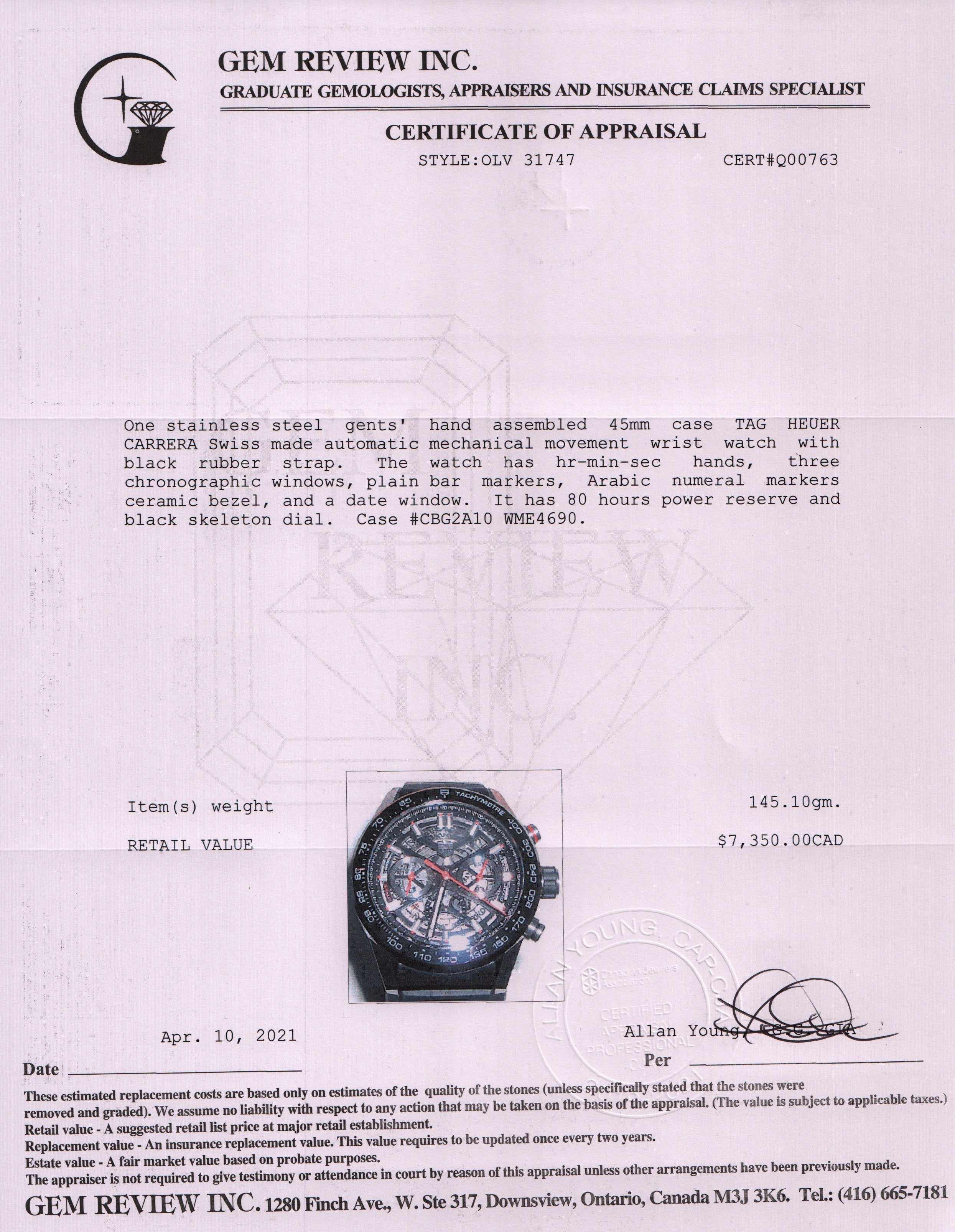 Tag Heuer Carrera Calibre 02 Chronograph Automatic Watch w/ Box