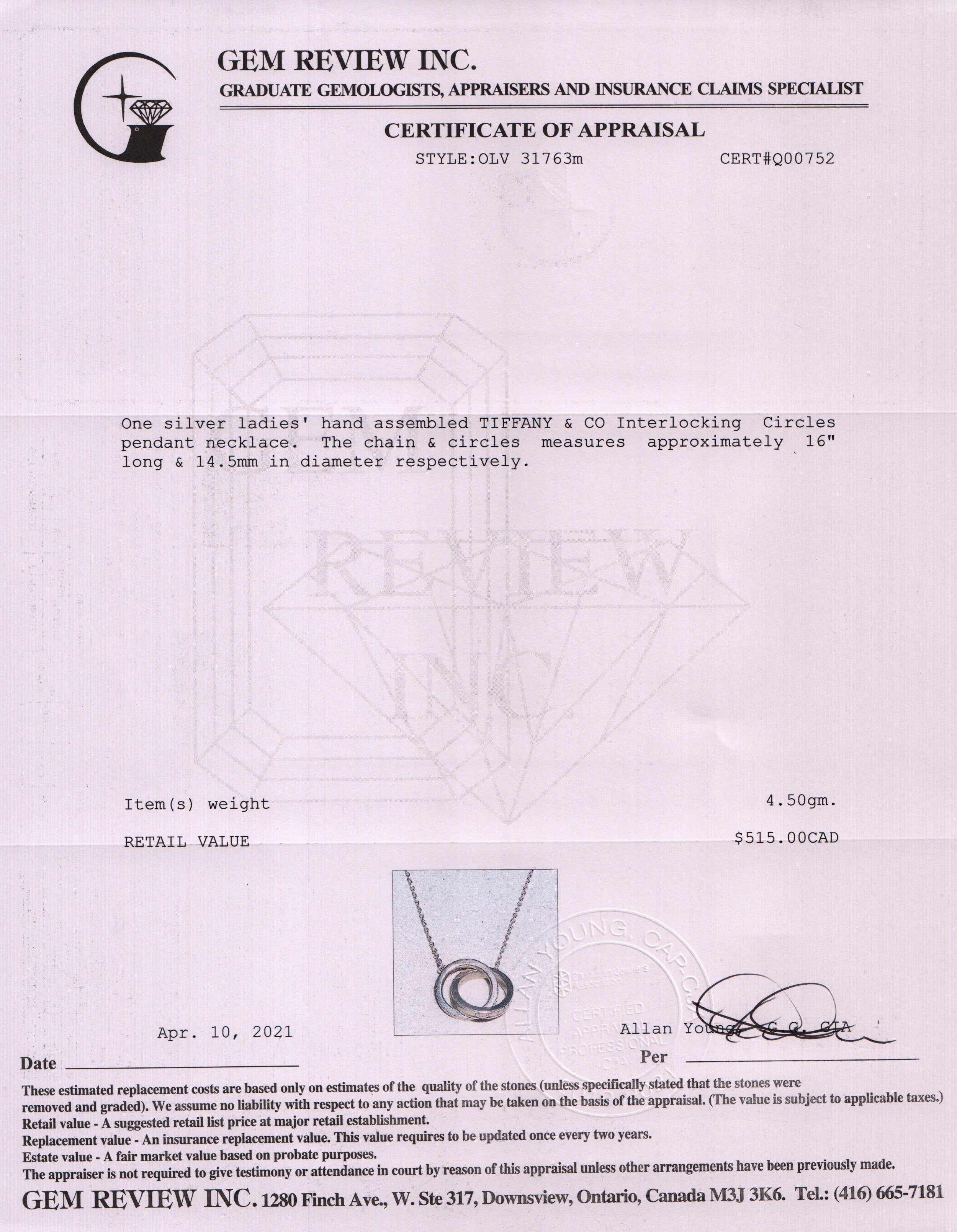 Tiffany & Co. 1837 Interlocking Circles Pendant Necklace