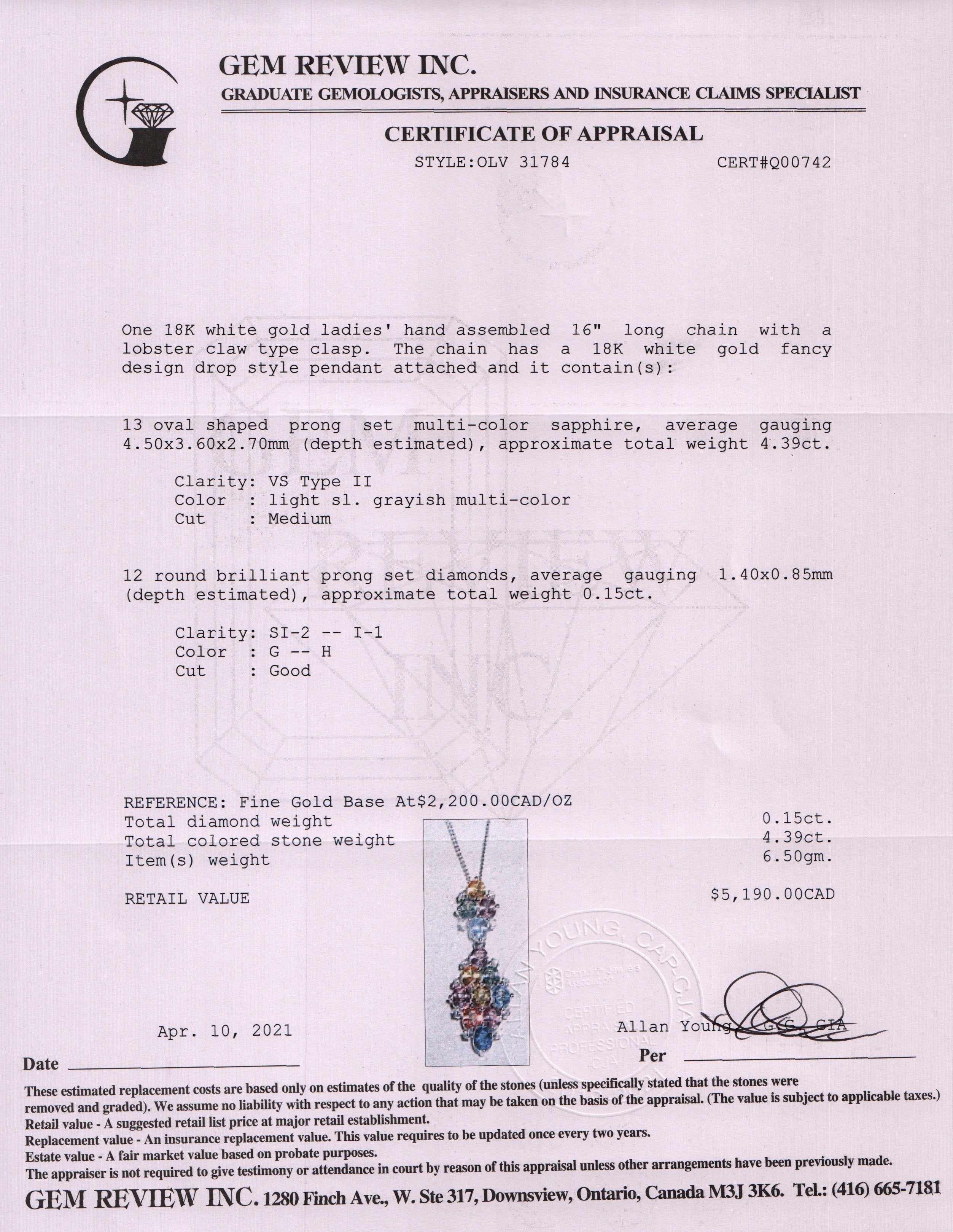 Multi-Colour Sapphire & Diamond Drop Pendant Necklace