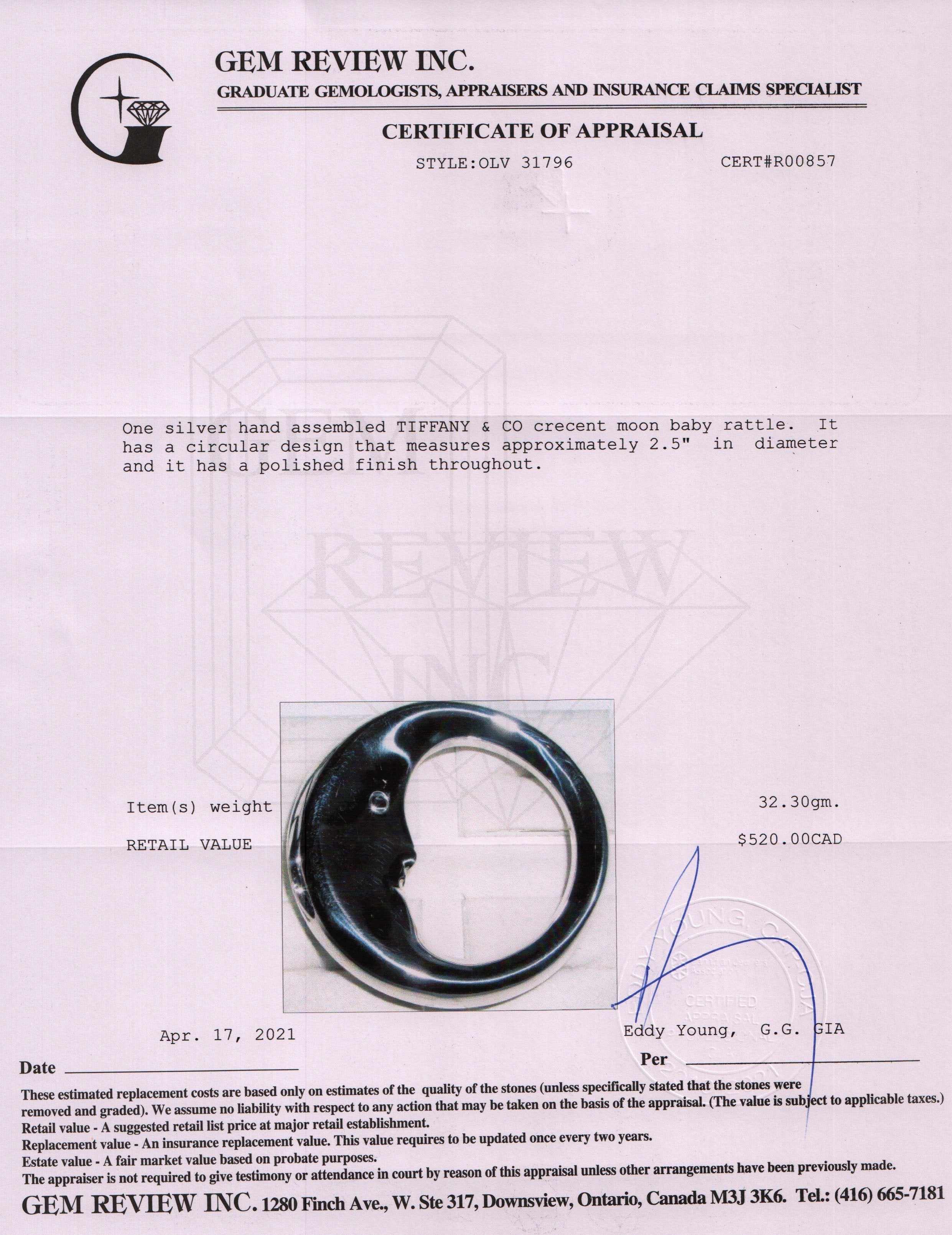 Tiffany & Co. Sterling Silver Crescent Moon Baby Rattle