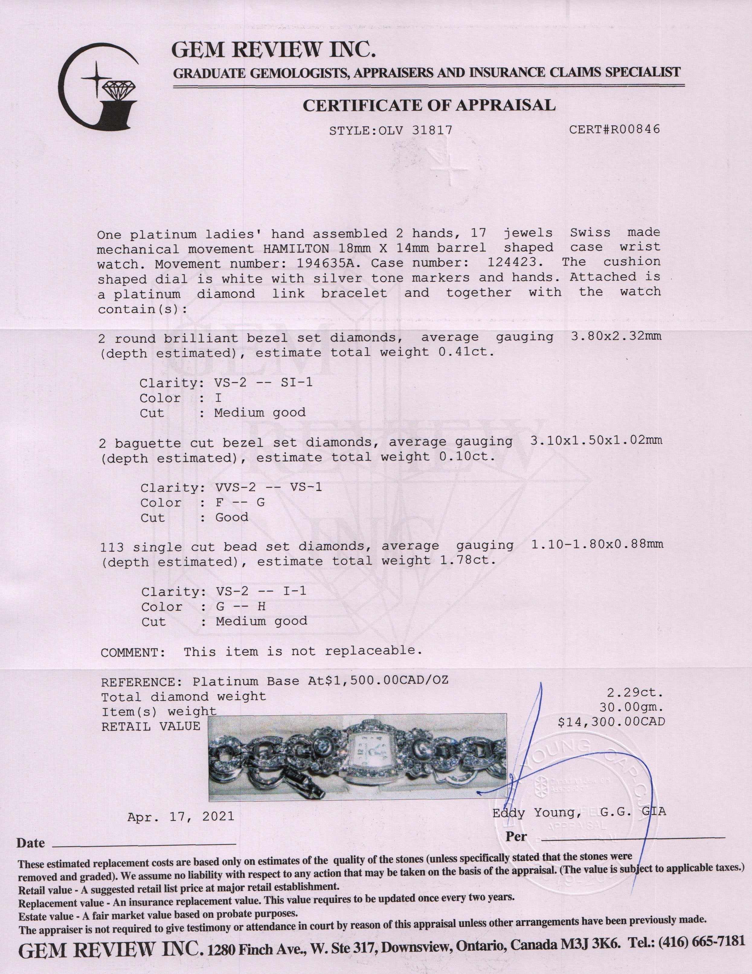 Antique Hamilton Platinum & Diamond Watch