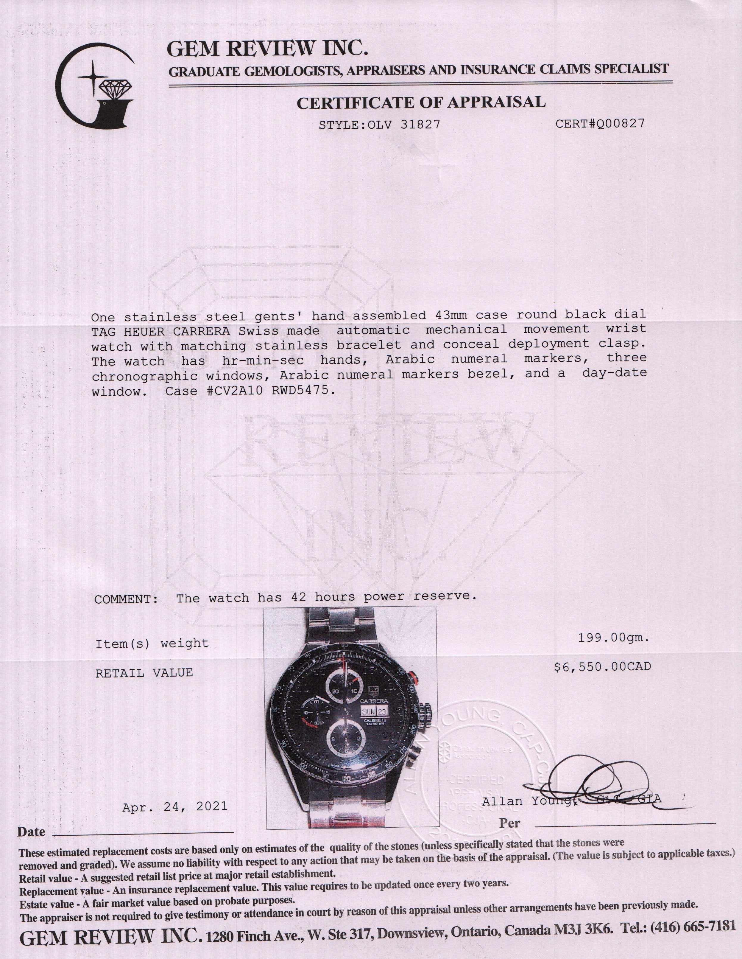 Tag Heuer Carrera Chronograph Watch w/ Box