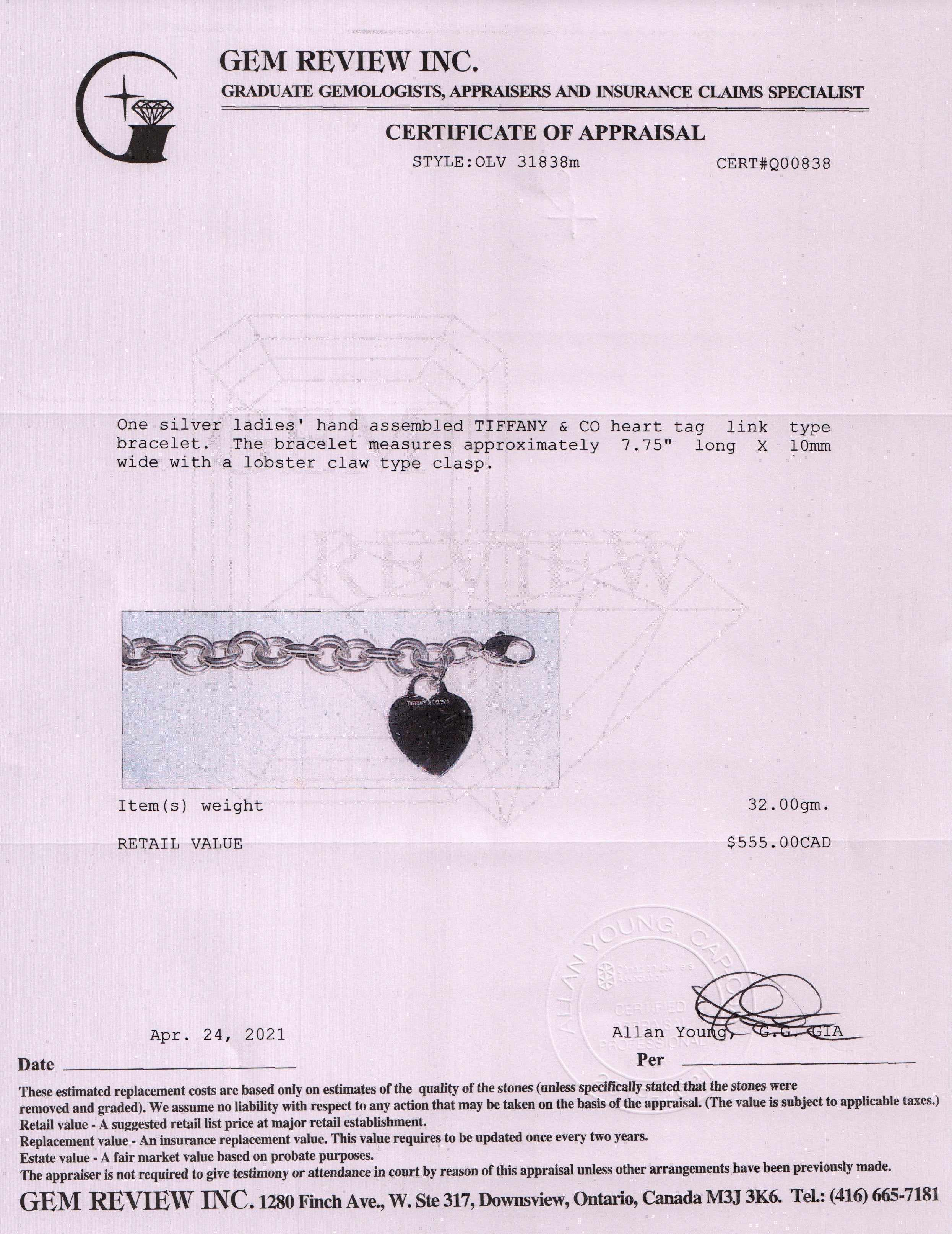 Tiffany & Co. Heart Tag Charm Bracelet