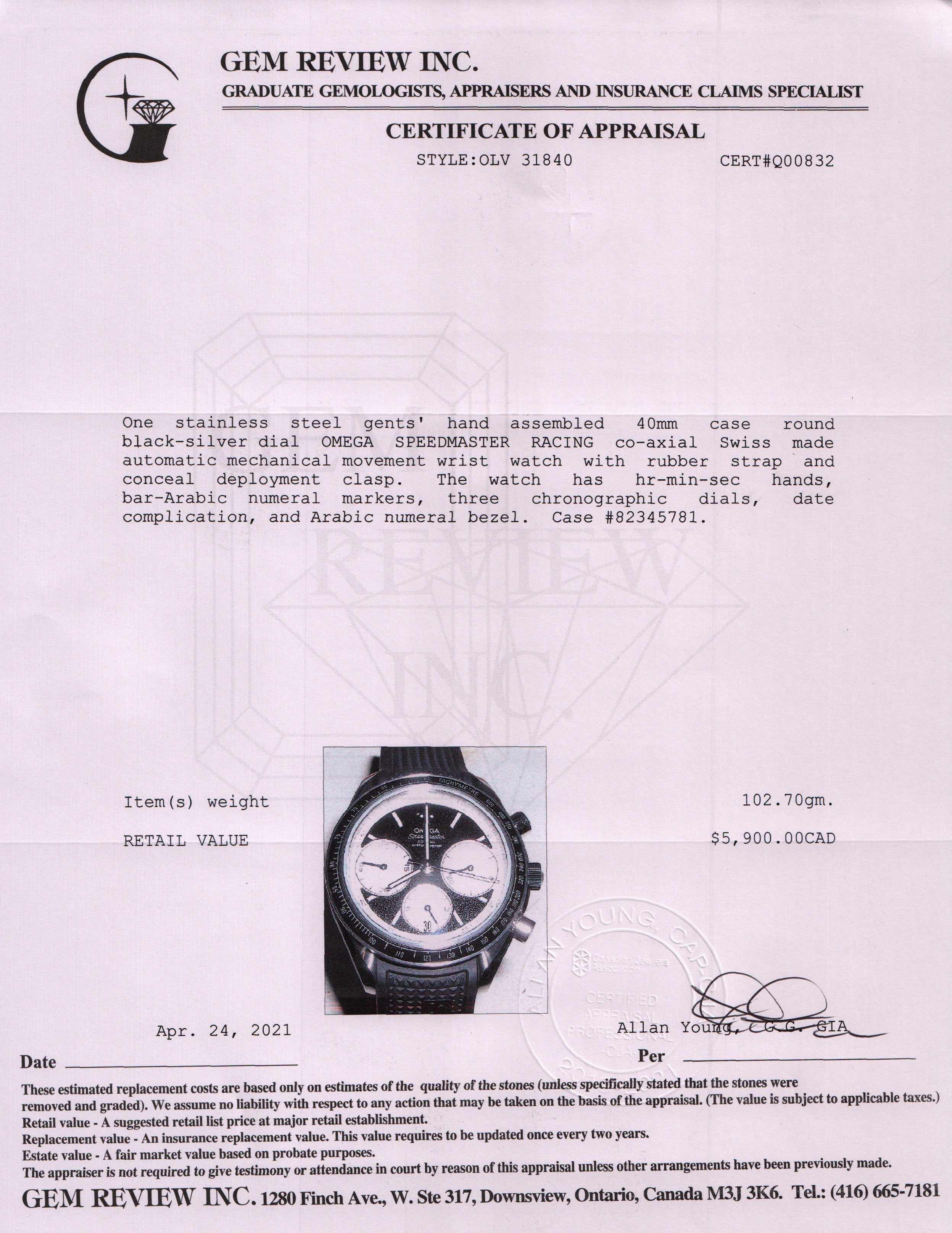 Omega Racing Speedmaster Coaxial Chronograph Watch w/ Box