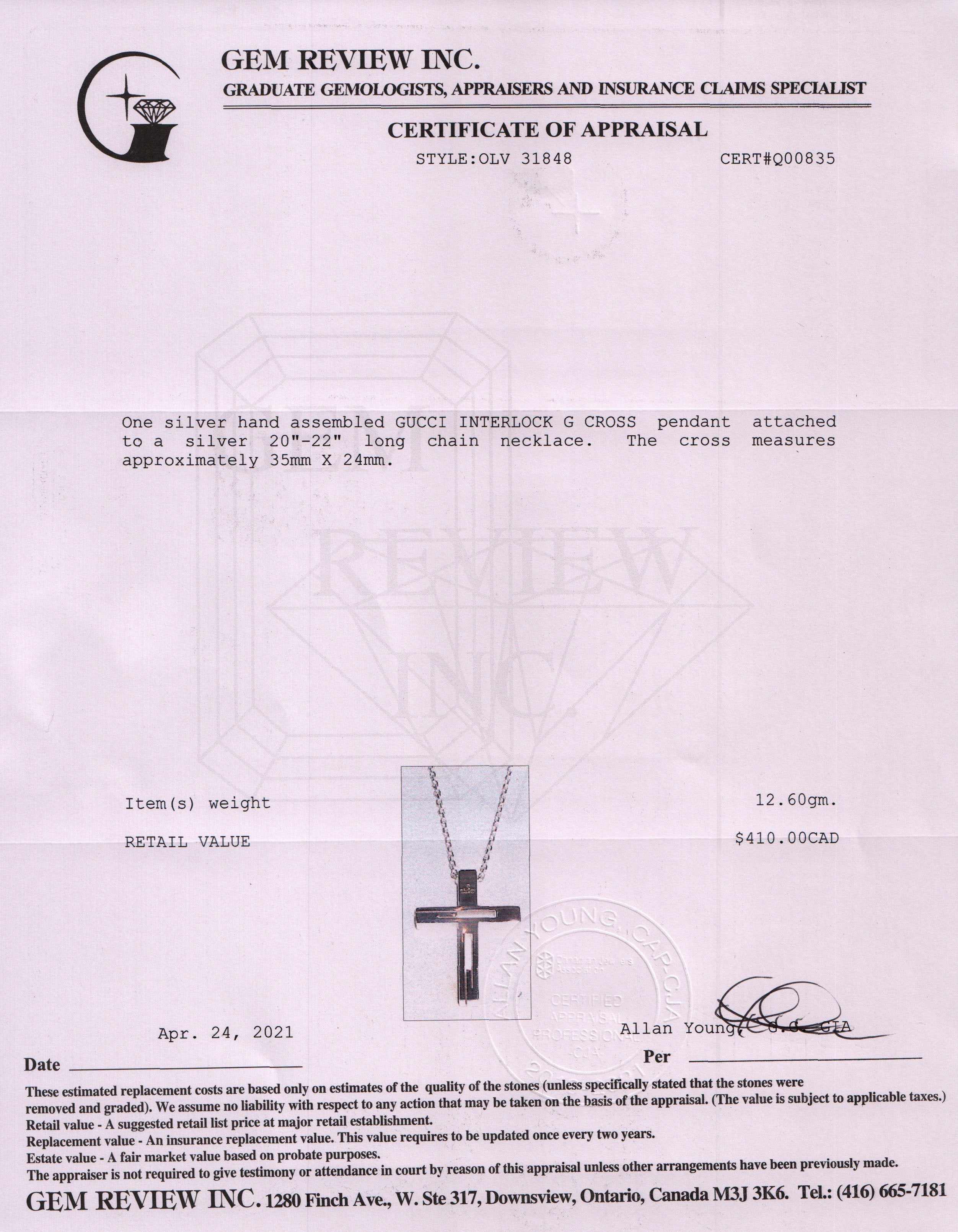 Gucci Interlock G Cross Pendant Necklace