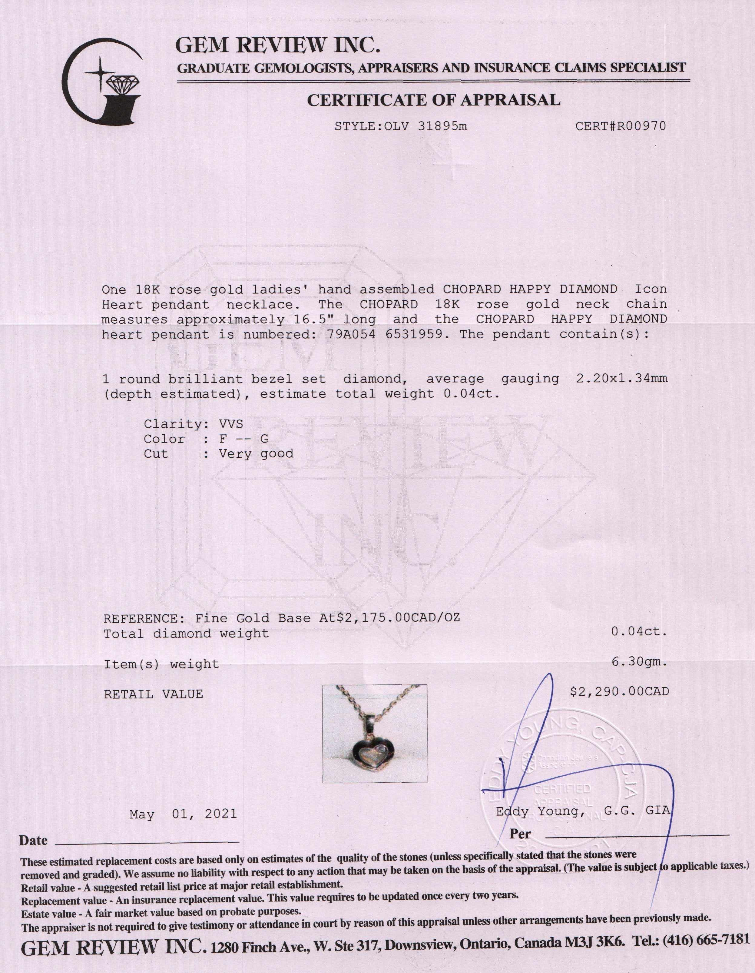 Chopard 18k Rose Gold Happy Diamonds Icons Pendant Necklace w/ Box