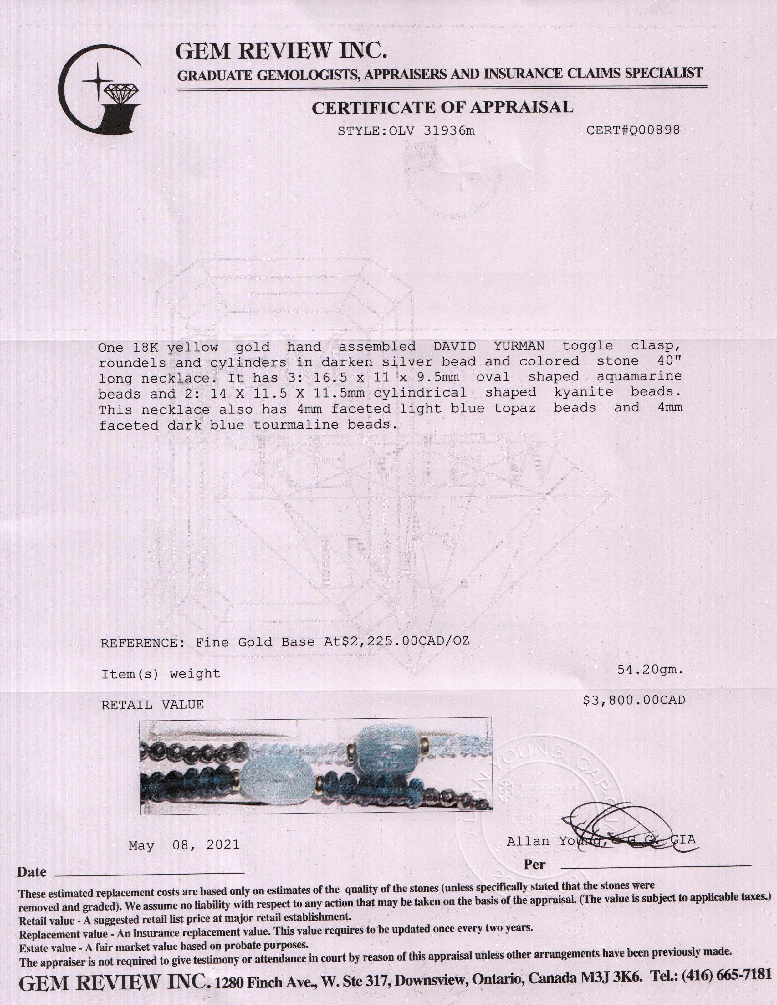 David Yurman Aquamarine, Blue Topaz, and Blue Tourmaline Bead Necklace