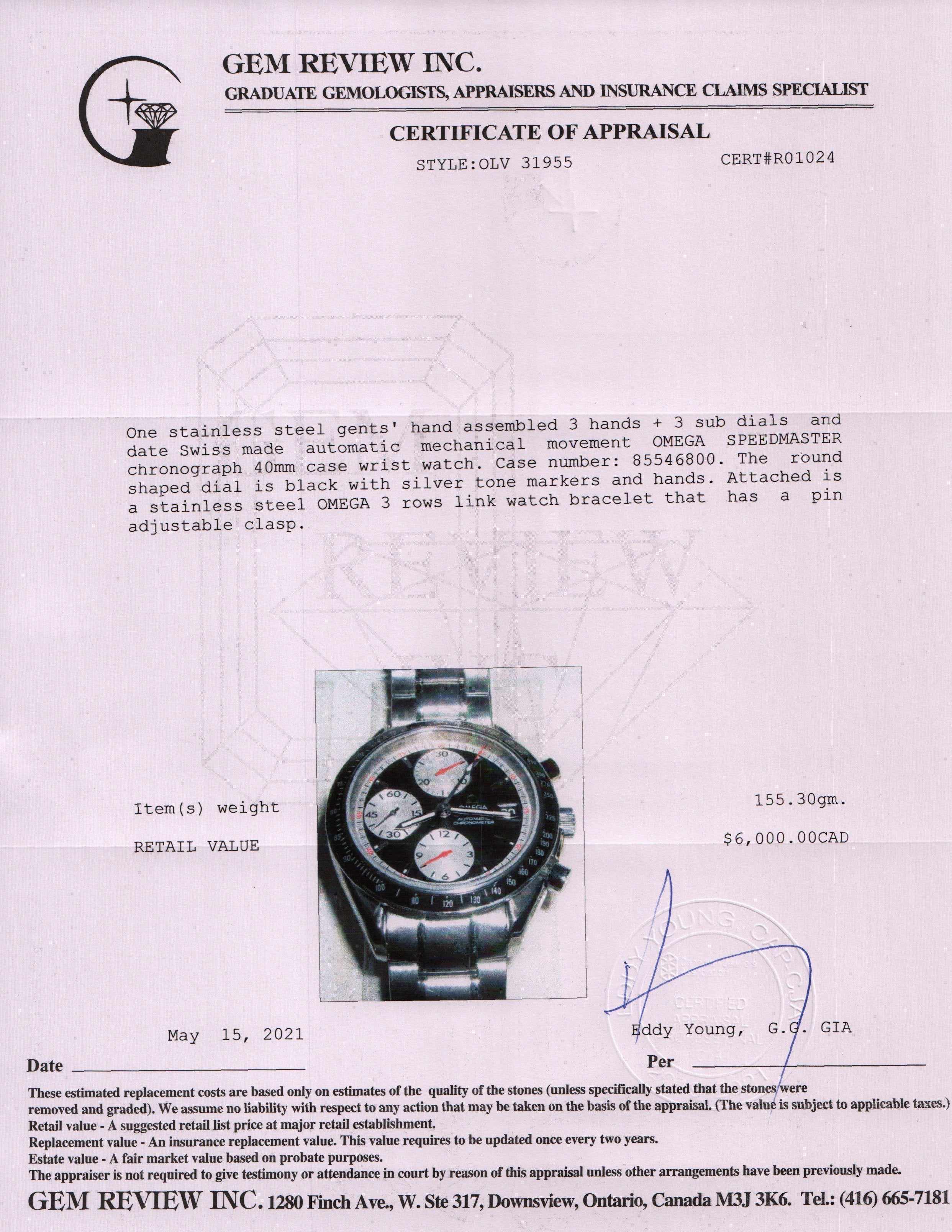 Omega Speedmaster Day-Date Automatic Chronograph Watch w/ Box