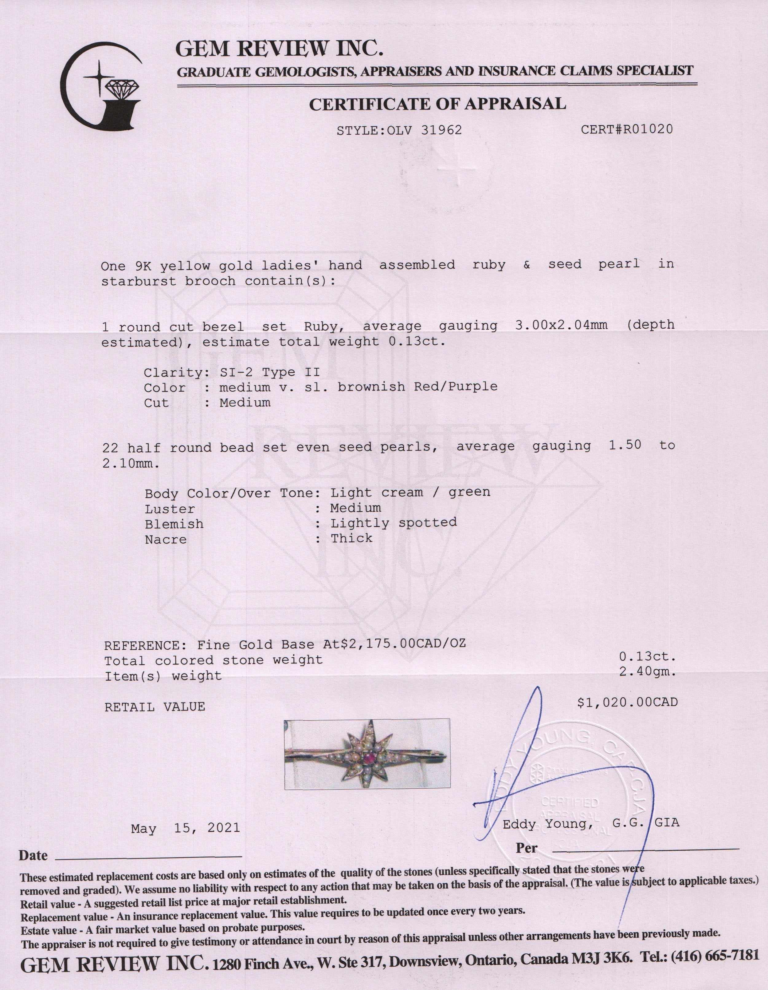 Antique Ruby & Seed Pearl Starburst Brooch