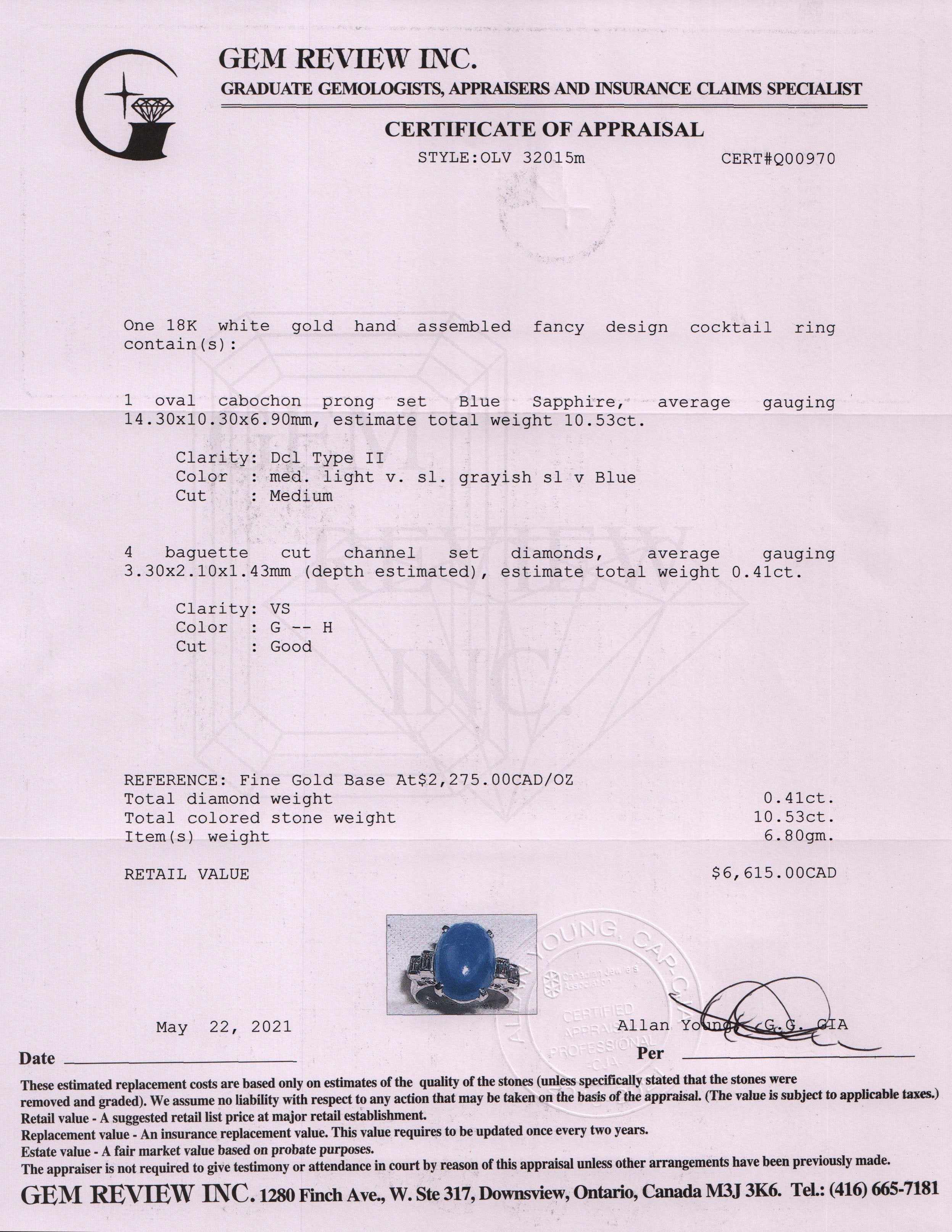 Cabochon Blue Sapphire & Diamond Cocktail Ring